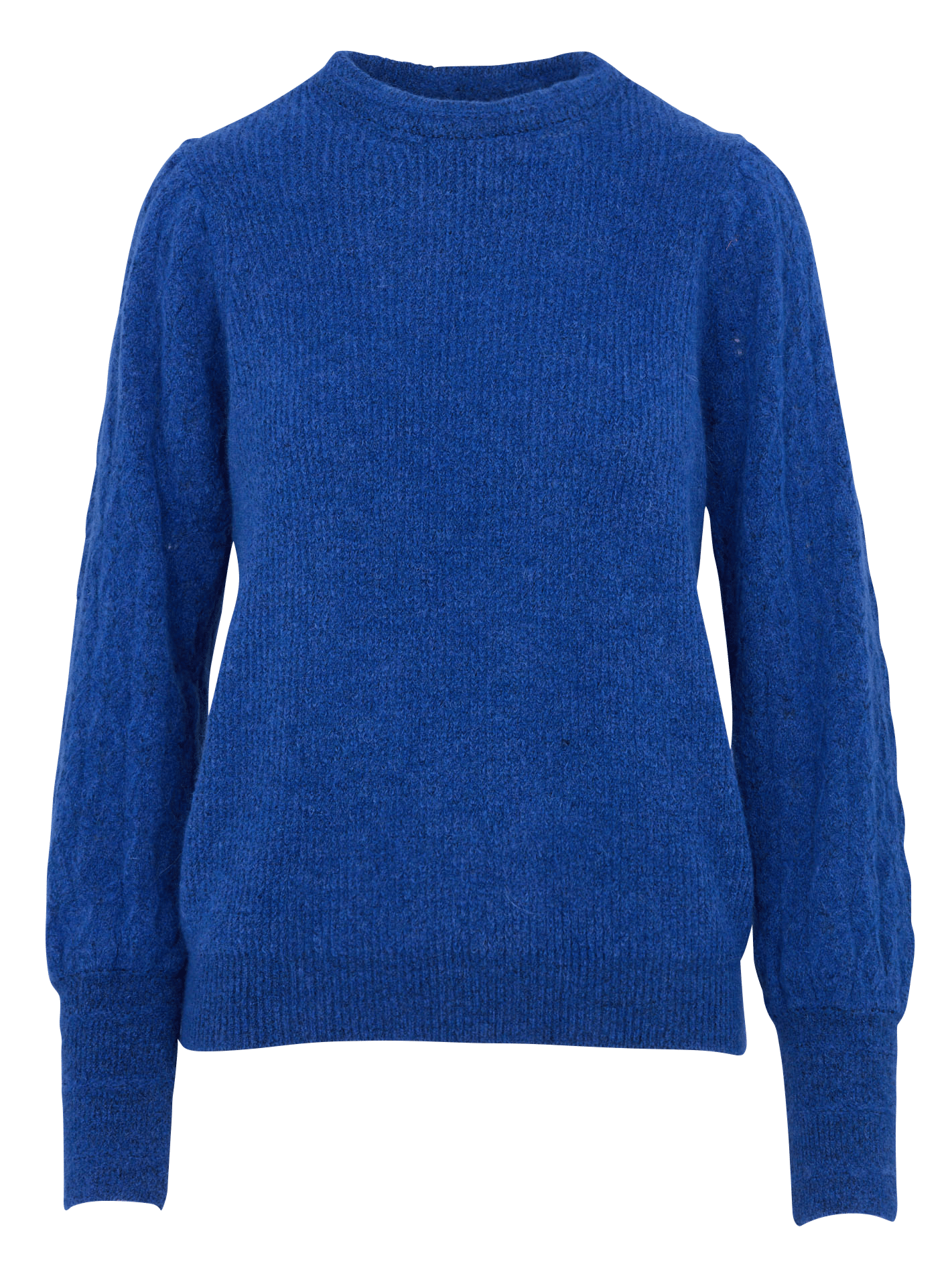 Recht model trui met ronde hals en opengewerkt breisel van een materiaalmix LA FEE MARABOUTEE Blauw