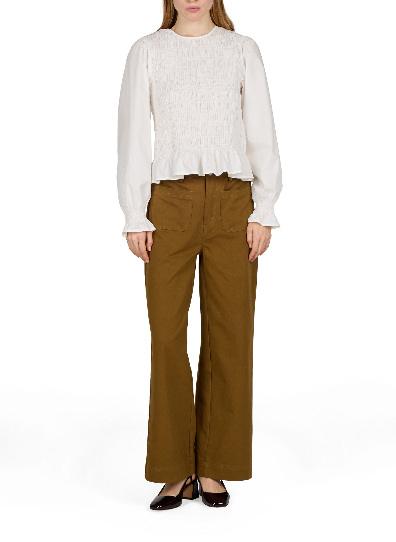 Fitted cotton smocked top GARANCE White