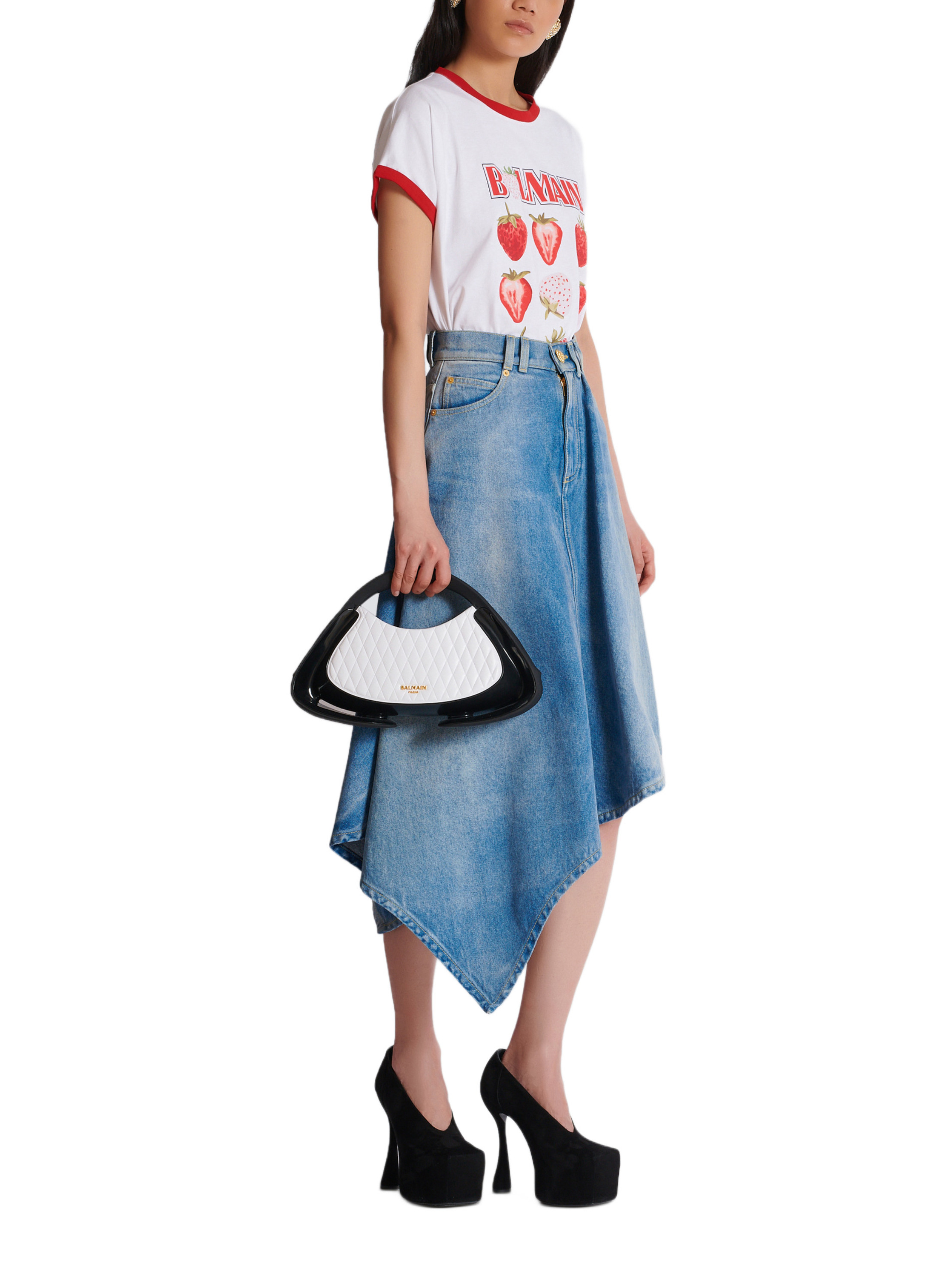 Sac jolie madame medium bicolore matelassé BALMAIN Blanc