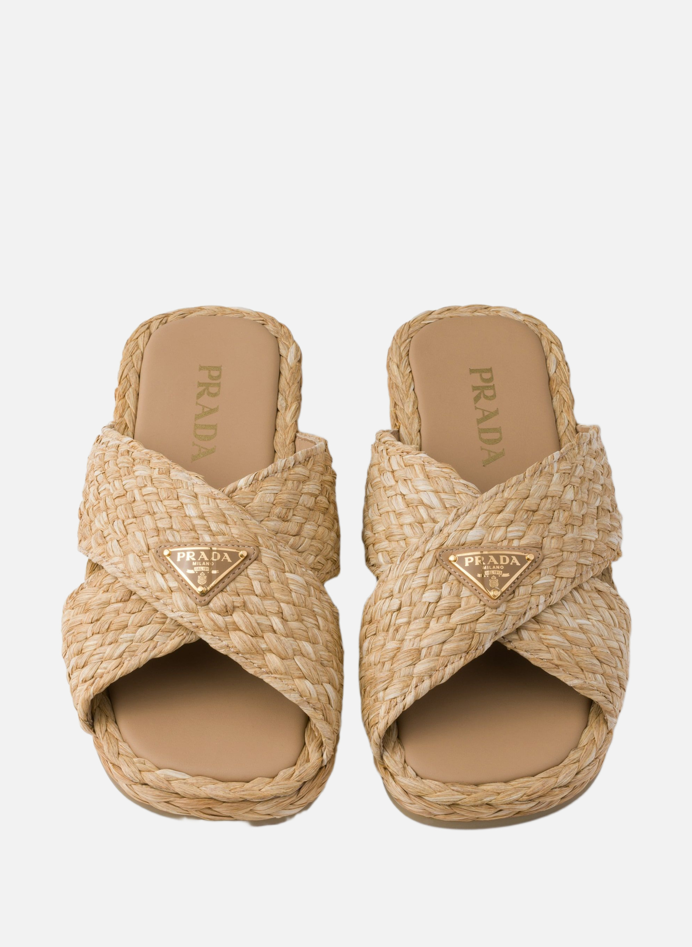 Mules croisées en raphia PRADA Beige