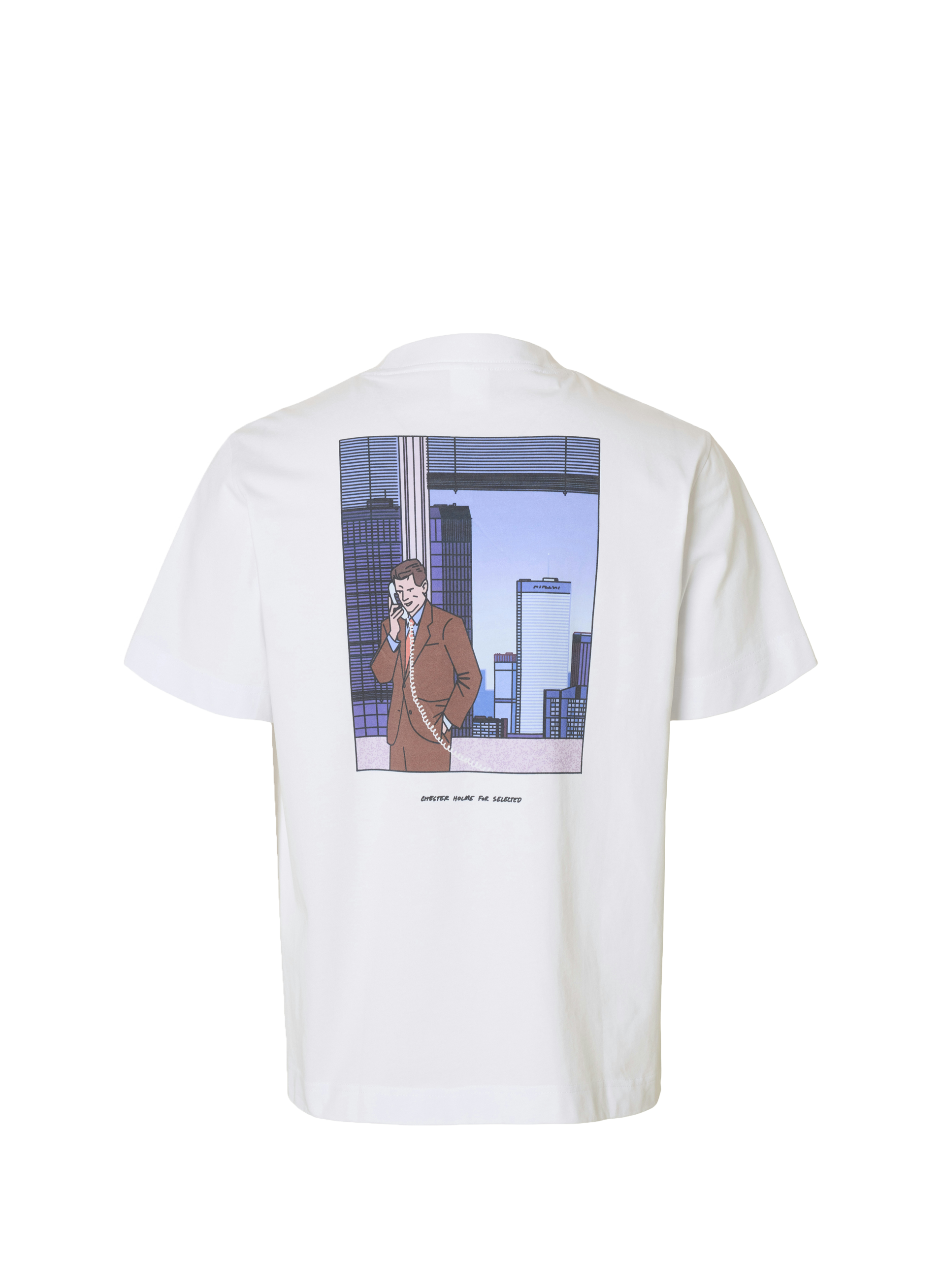 T-shirt droit imprimé en coton biologique SELECTED Blanc