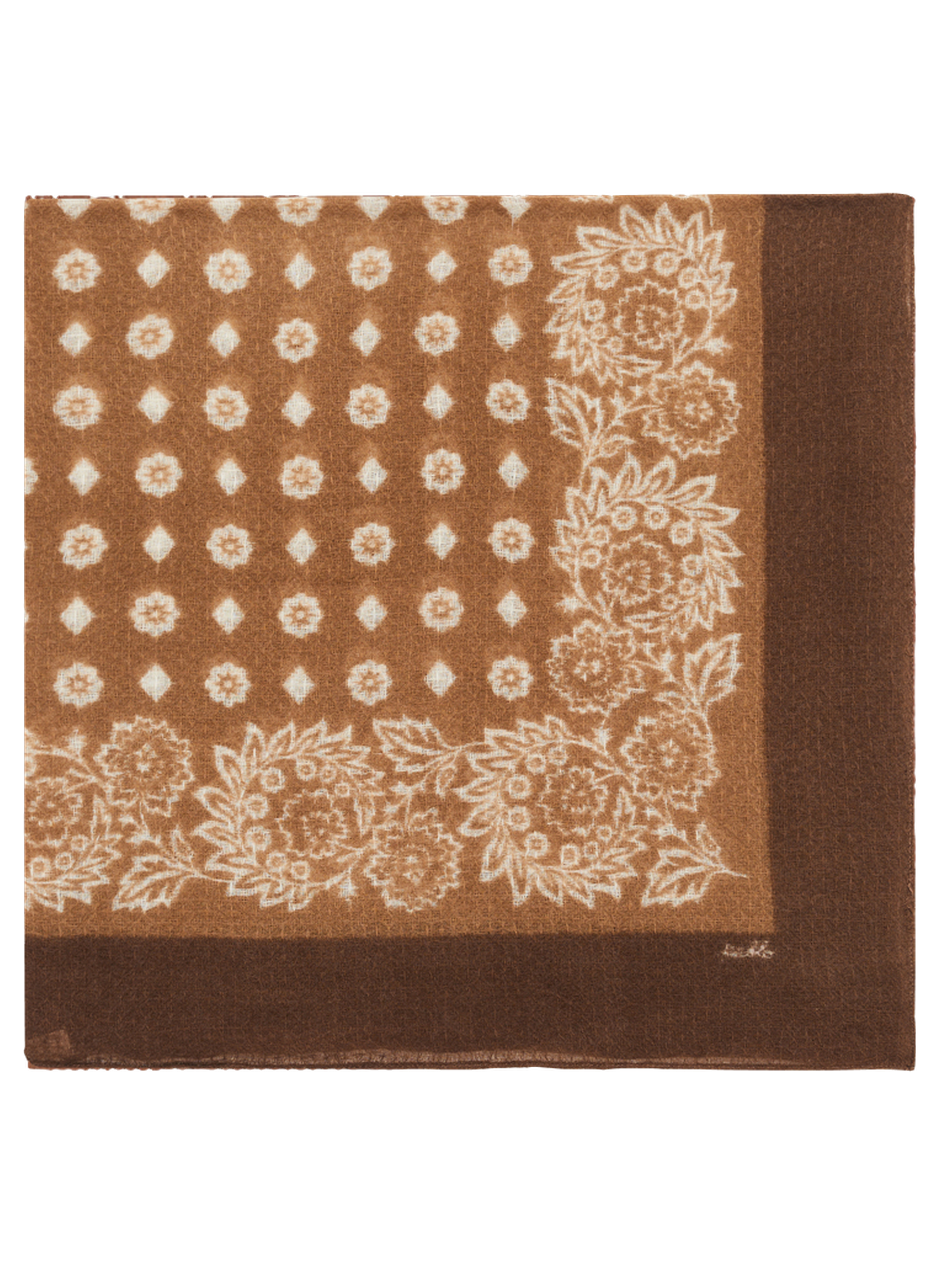Carré imprimé en laine et soie - renelle PABLO Marron