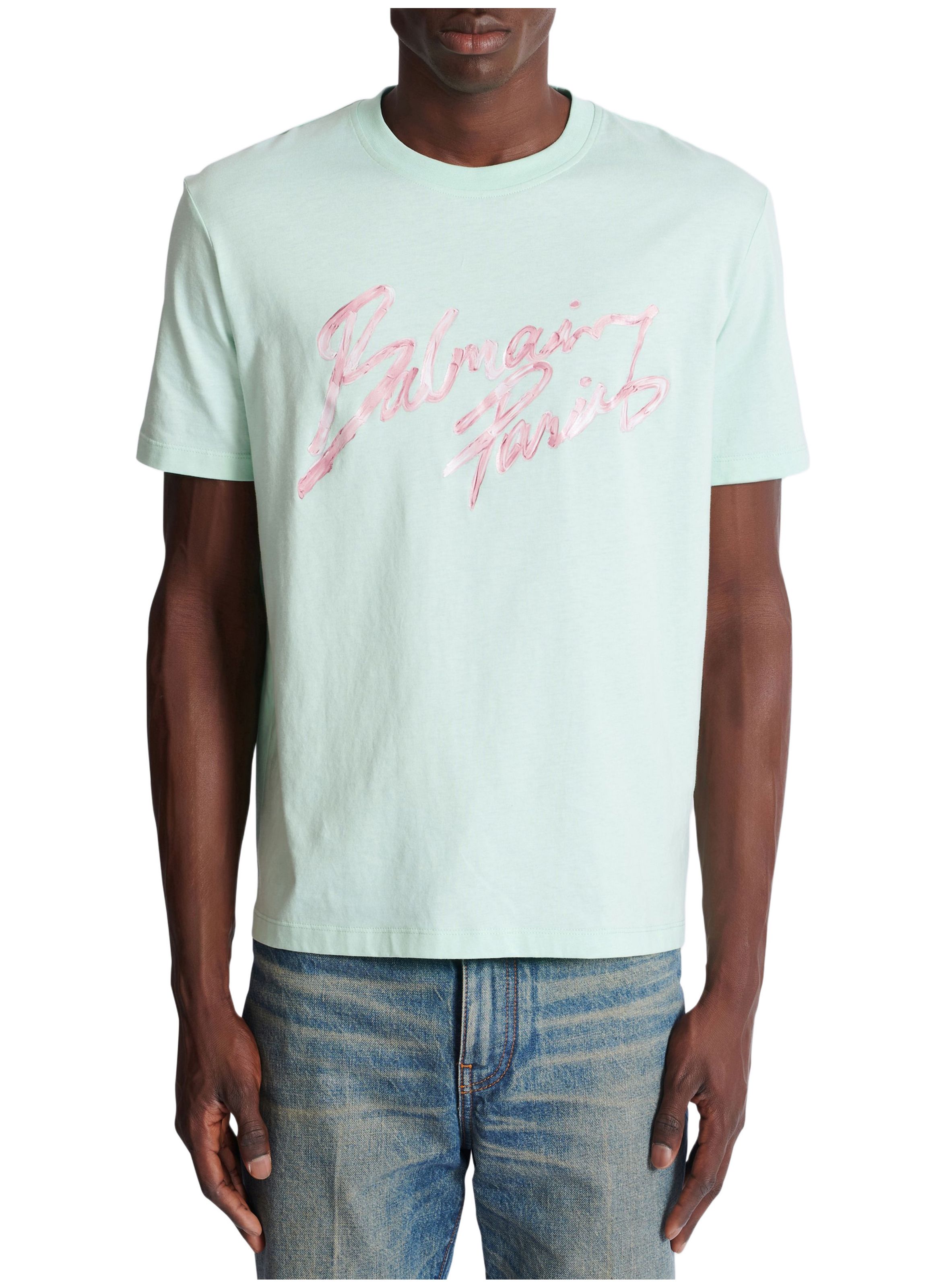 T-shirt en coton à imprimé BALMAIN Vert