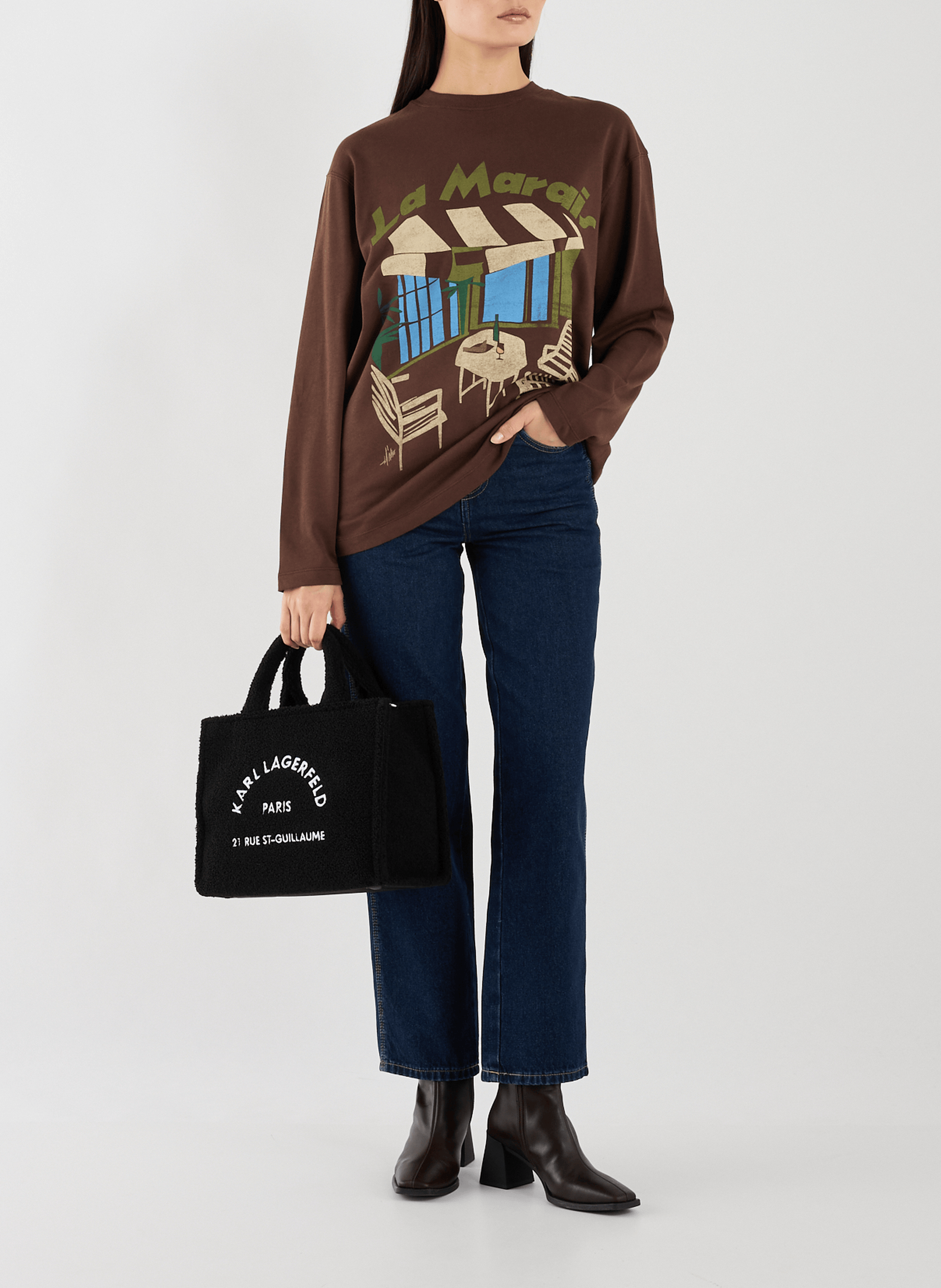 Sac à main brodé KARL LAGERFELD Noir