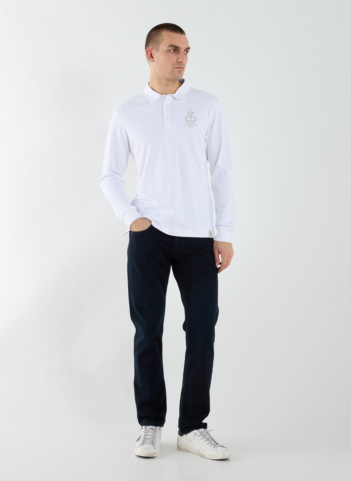Polo à manches longues en coton LA MARTINA Blanc