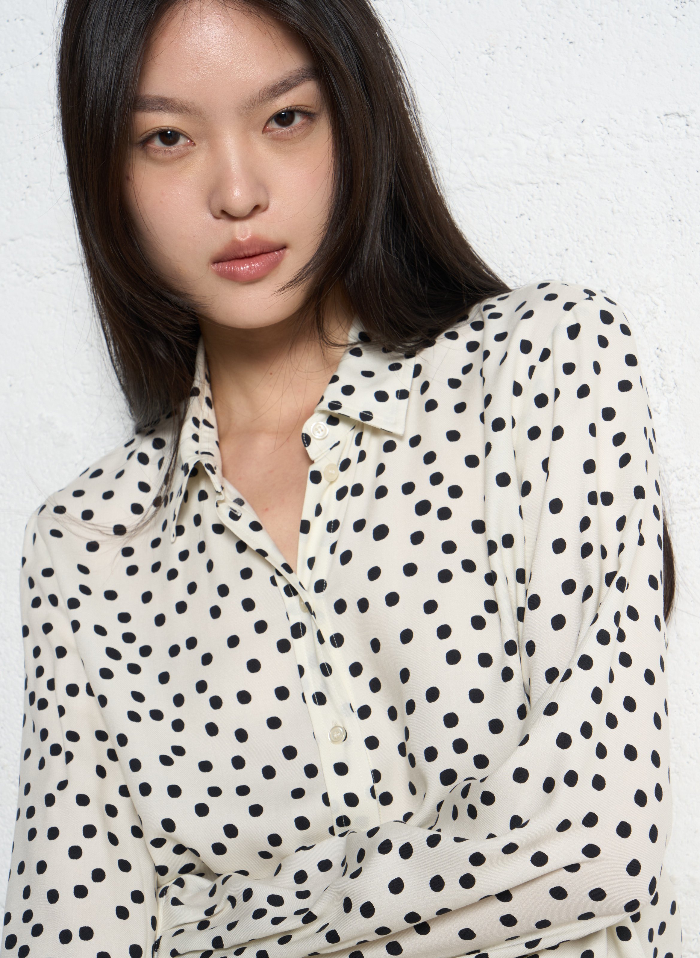 Chemise droite col classique à pois IKKS Blanc