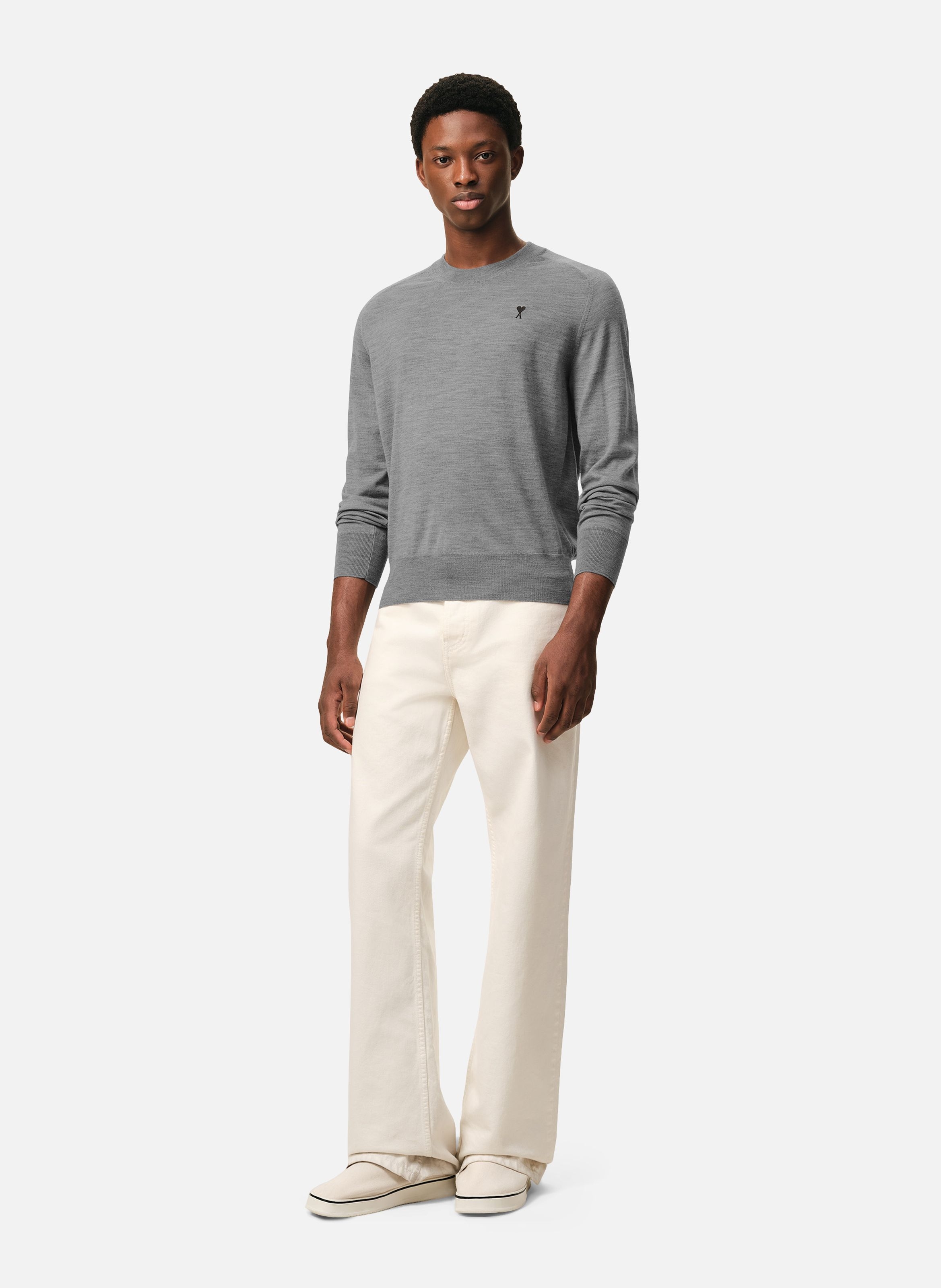 Pull col rond ami de coeur en laine AMI PARIS Gris