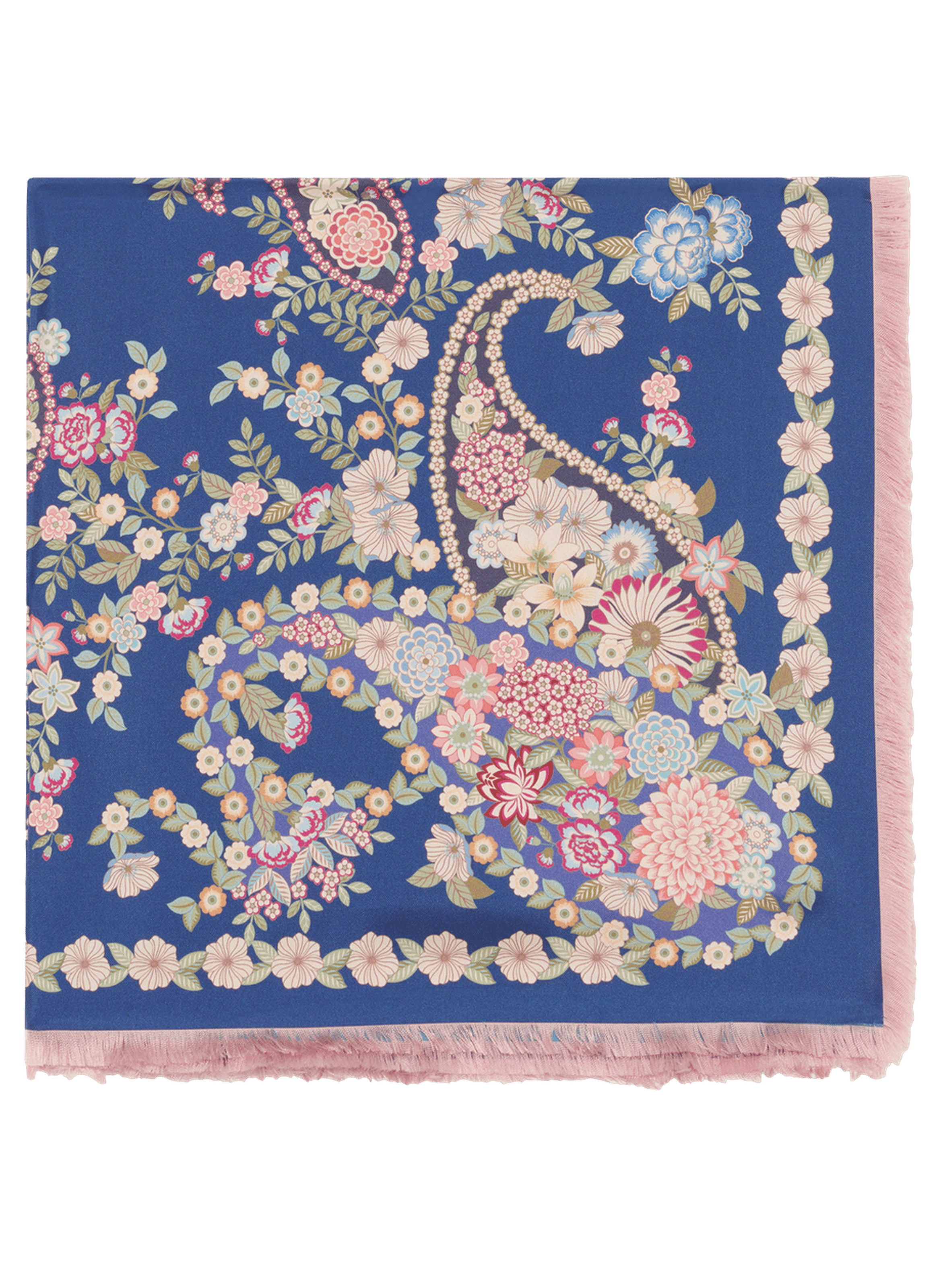 Carré imprimé floral en soie - diane  Turquoise