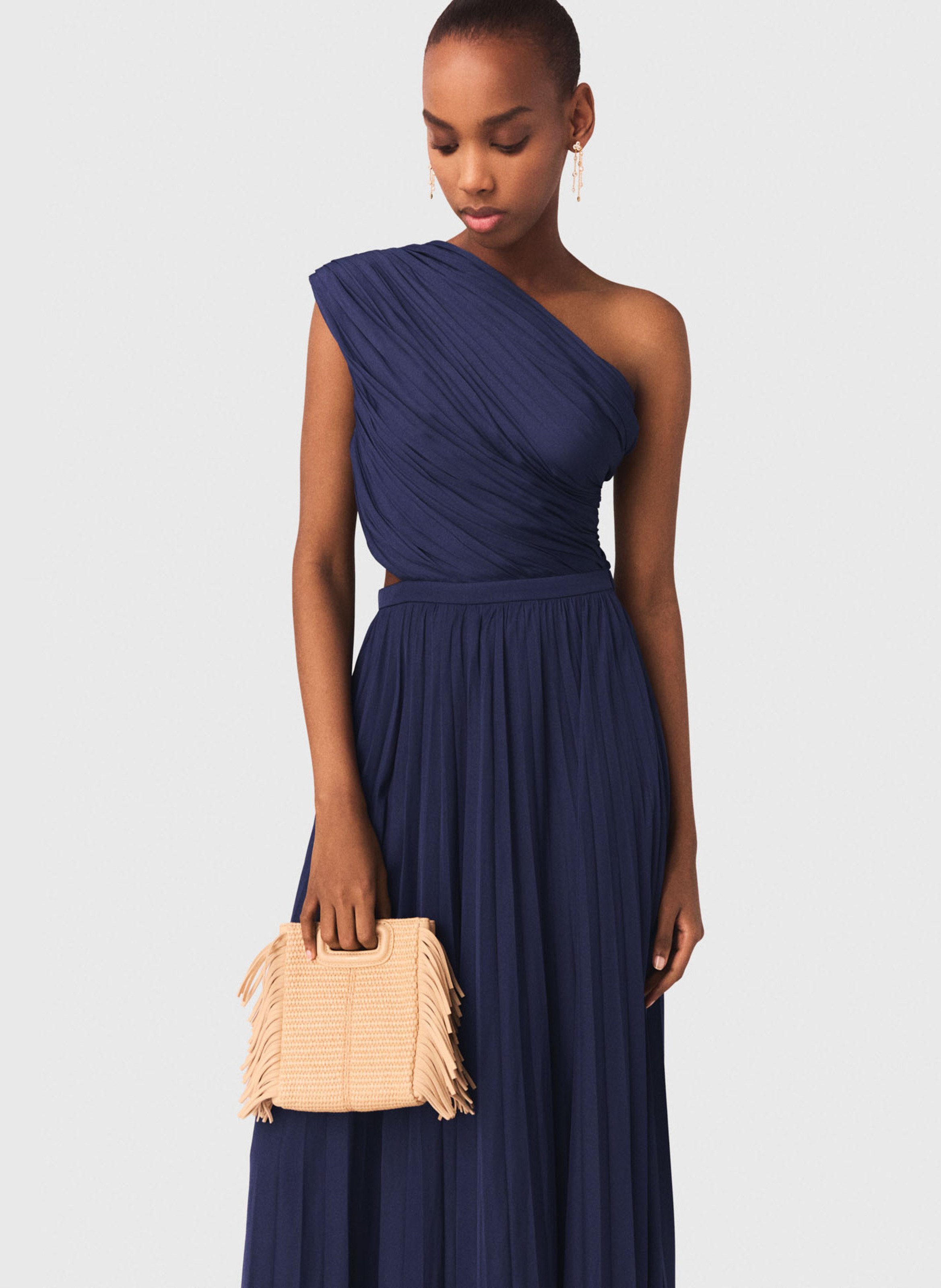 Robe longue asymétrique évasée MAJE Bleu