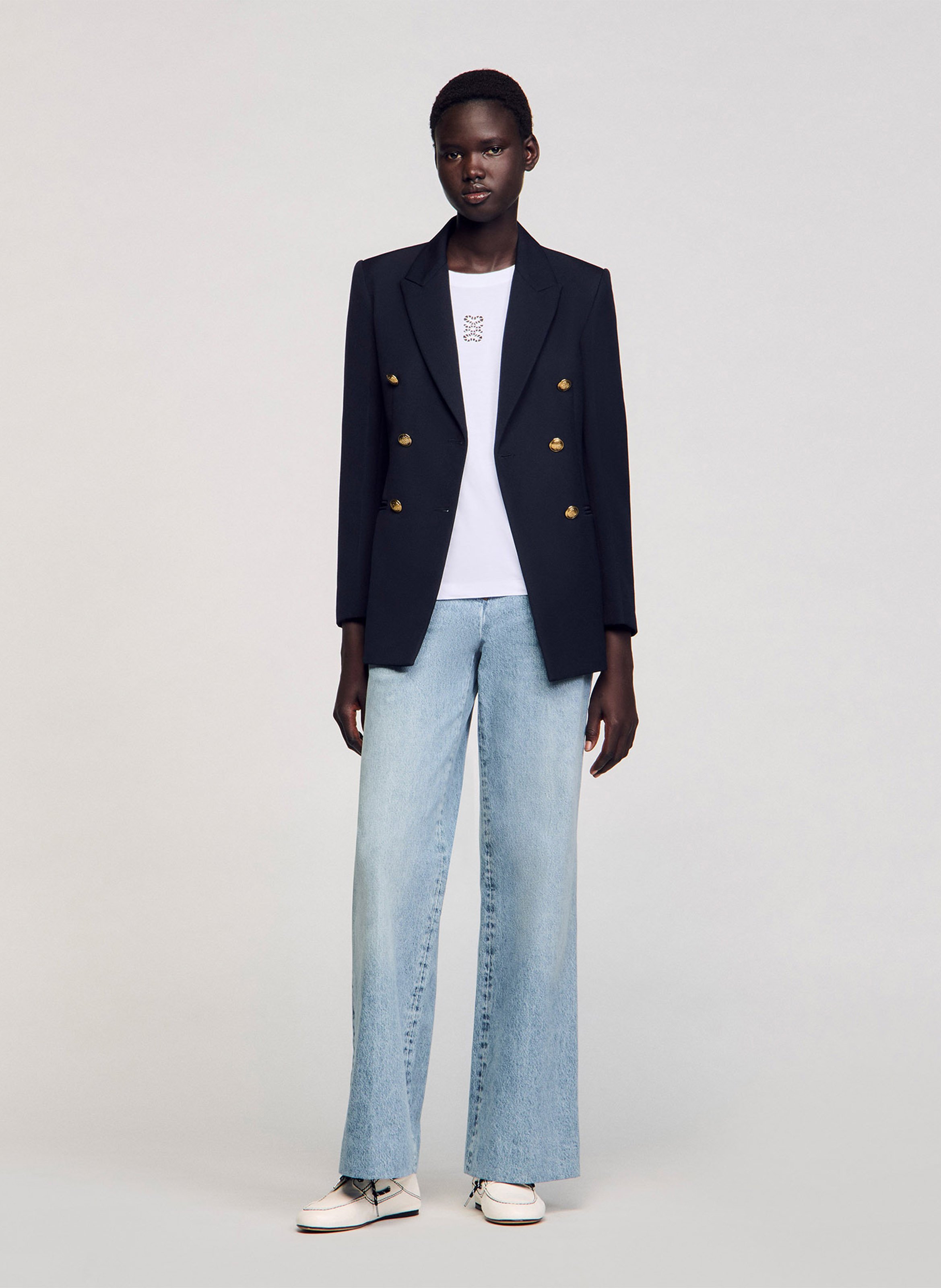 Tee-shirt droit col rond en coton SANDRO Blanc