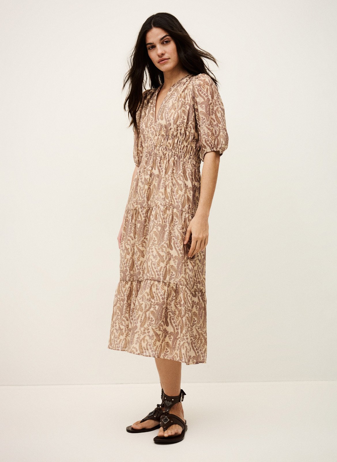 Robe longue col tunisien imprimée tanyssa BA&SH Beige