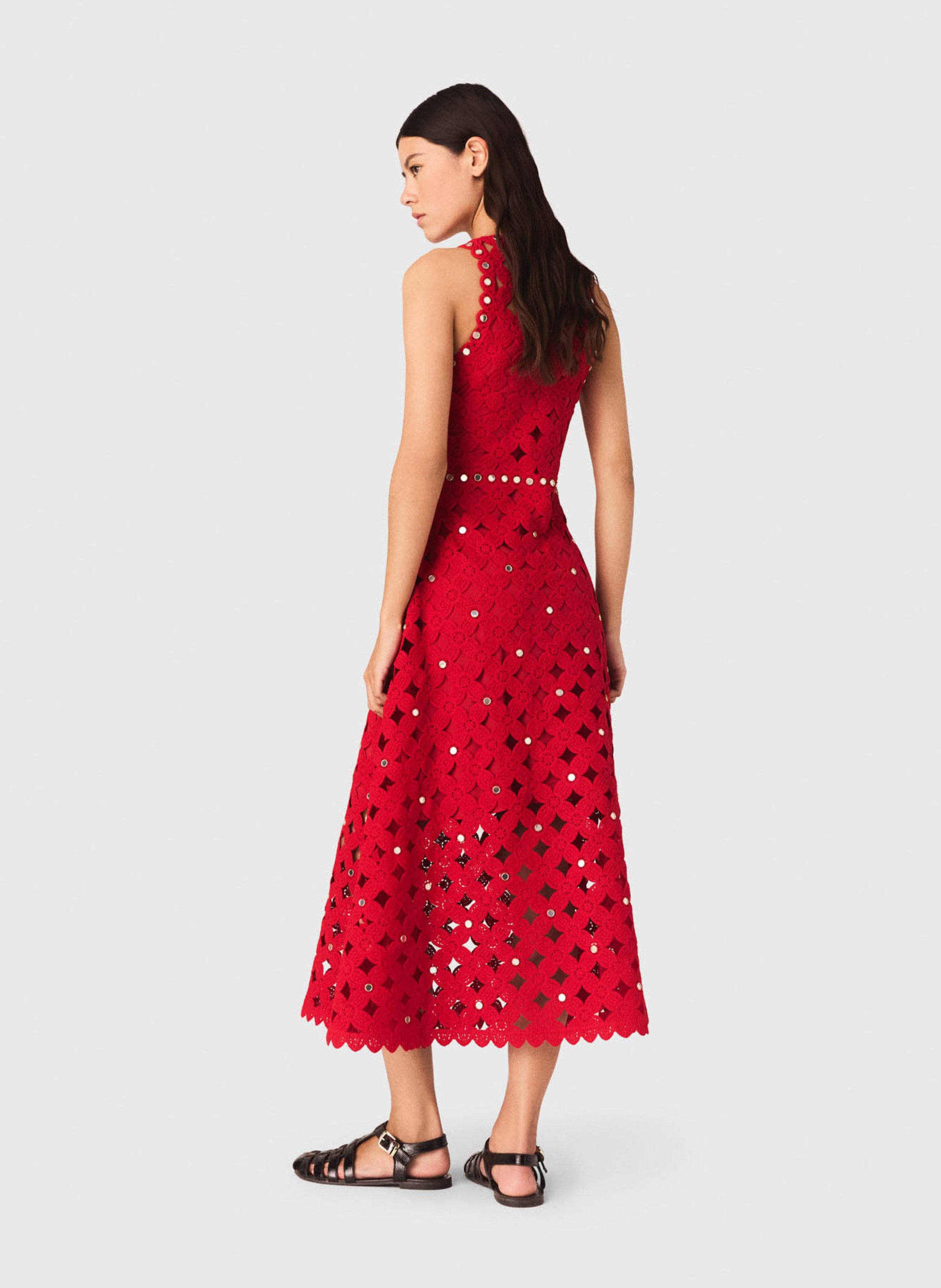Robe midi en crochet MAJE Rouge