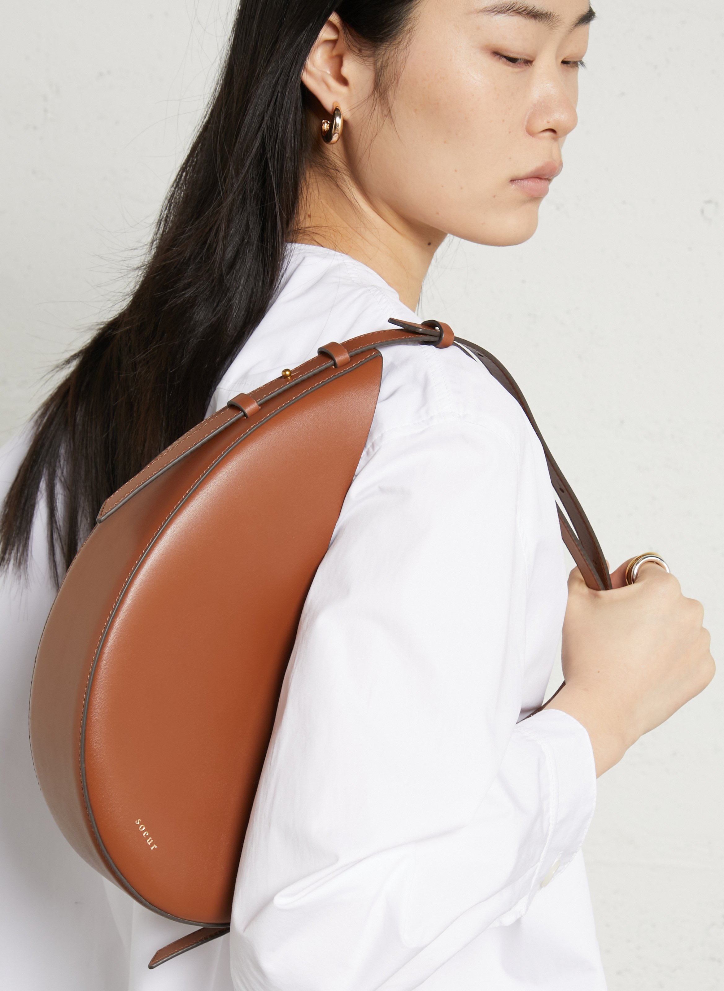 Sac porté épaule en cuir wino SOEUR Beige