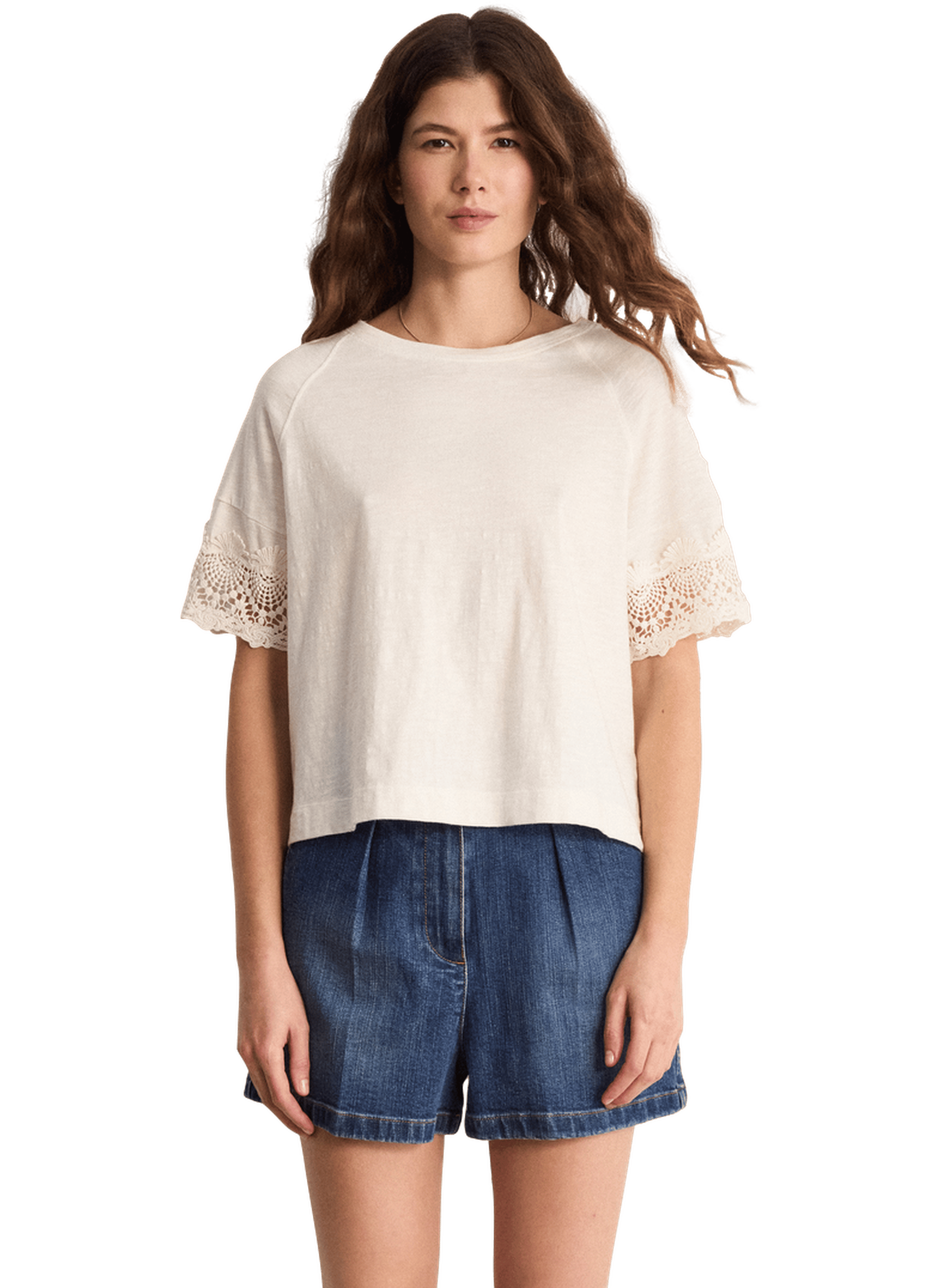 T-shirt en coton aux manches brodées - thana PABLO Blanc