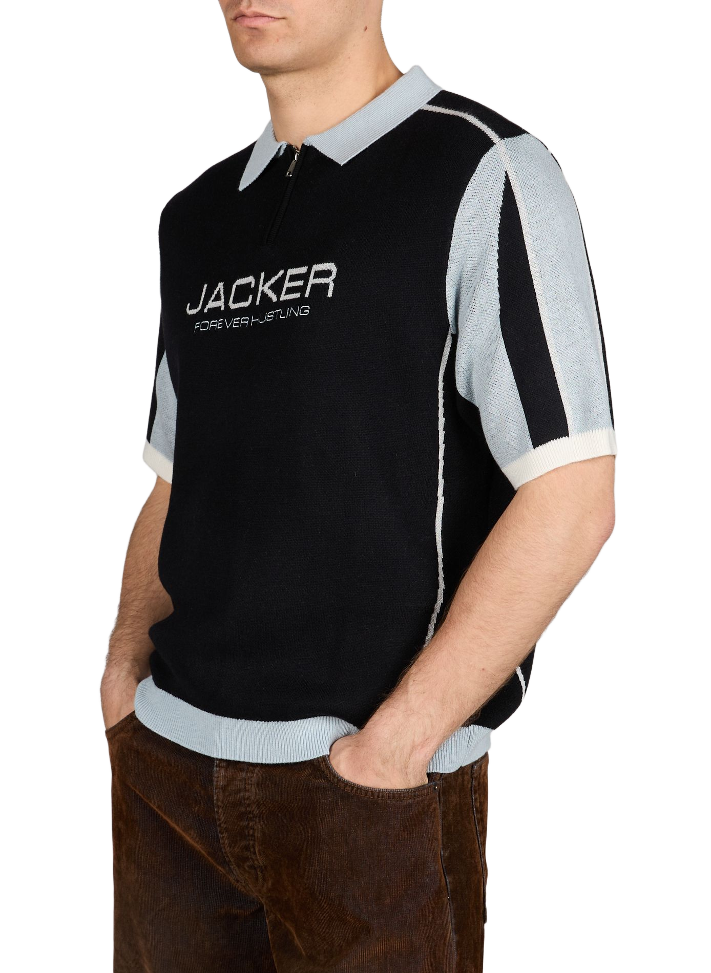 Boxy jacquard wool blend polo sweater JACKER. Black