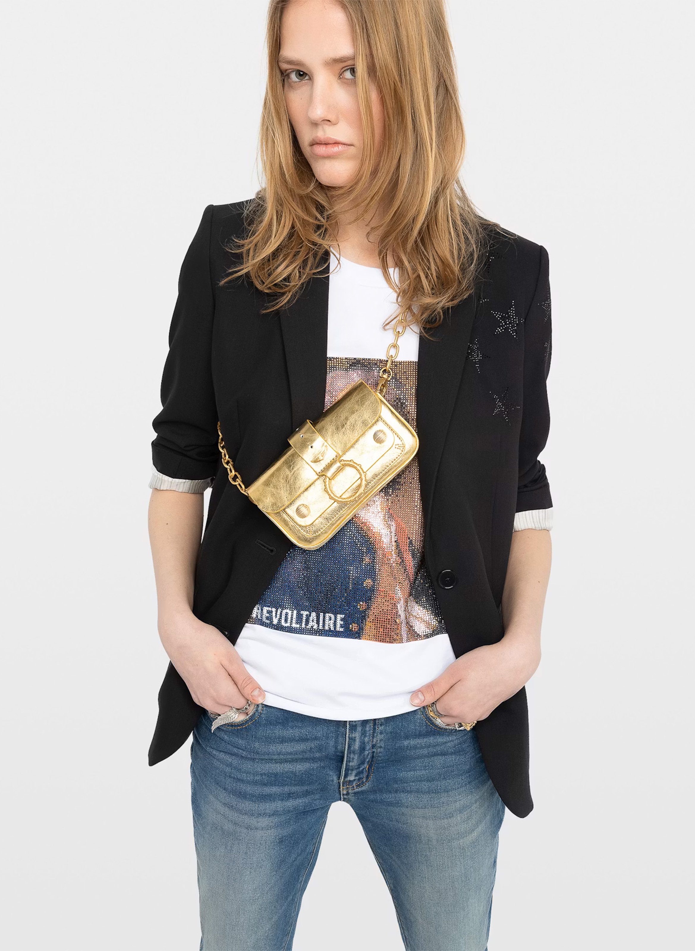 Sac porté épaule en cuir kate wallet ZADIG&VOLTAIRE Doré
