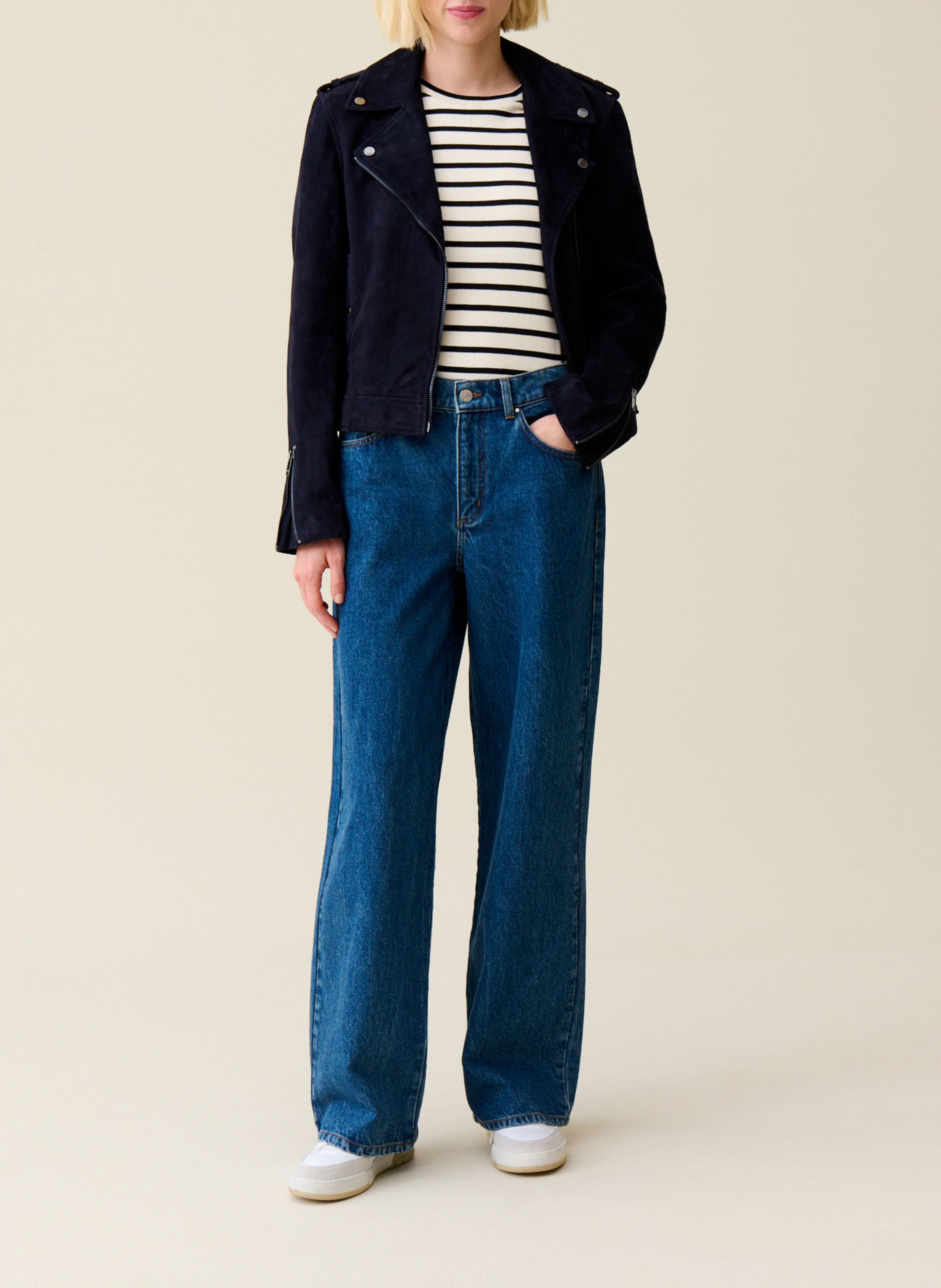 Veste courte en cuir velours CLAUDIE PIERLOT Bleu