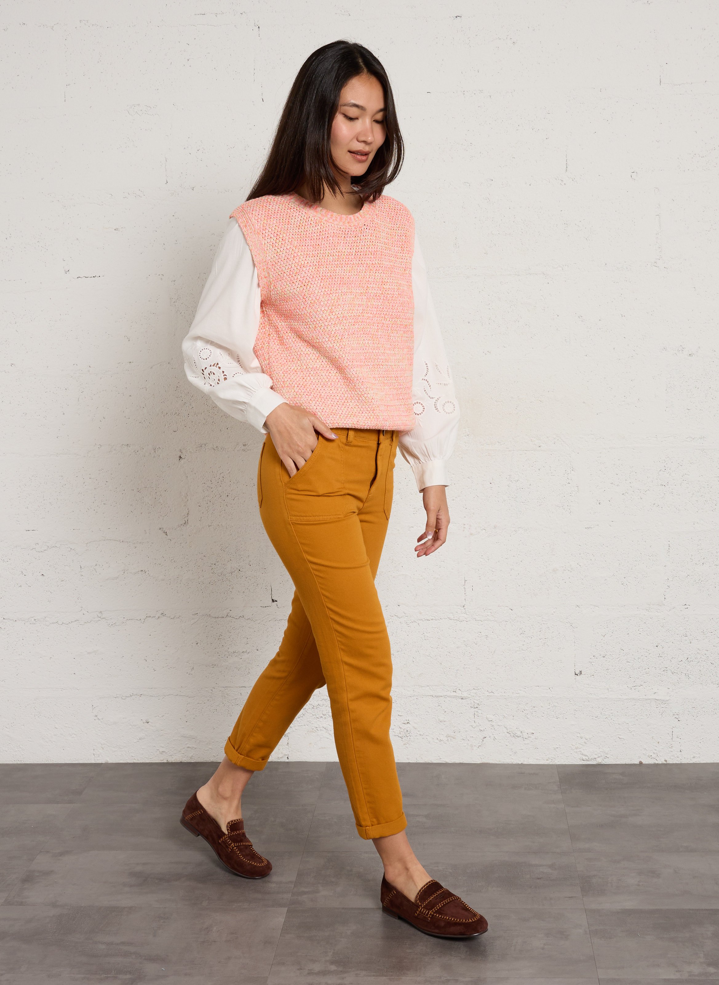 Pull sans manches en maille passion MAISON 123 Orange