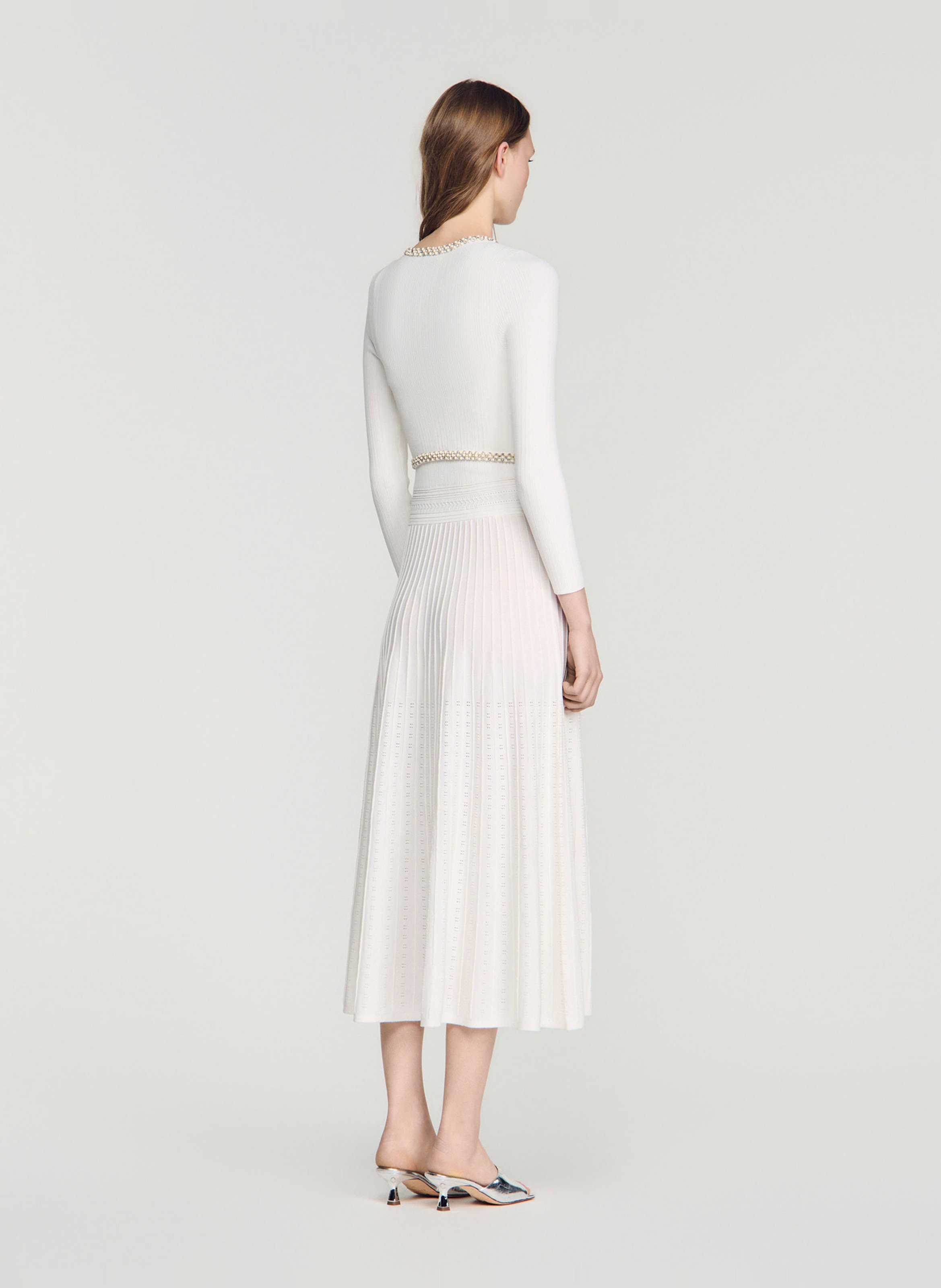 Cardigan court perlé SANDRO Blanc