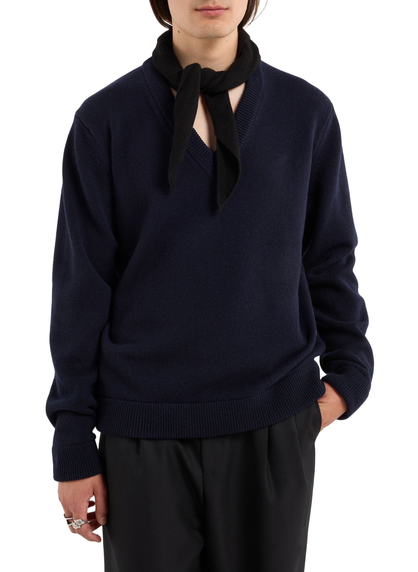 Oversized wool V-neck sweater SAISON 1865 Blue