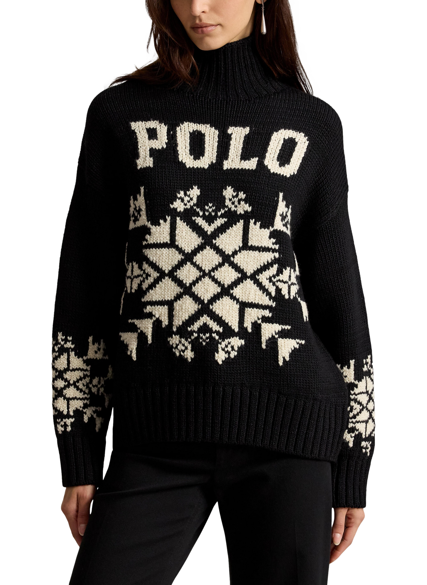 Pull col montant imprimé en laine POLO RALPH LAUREN Black