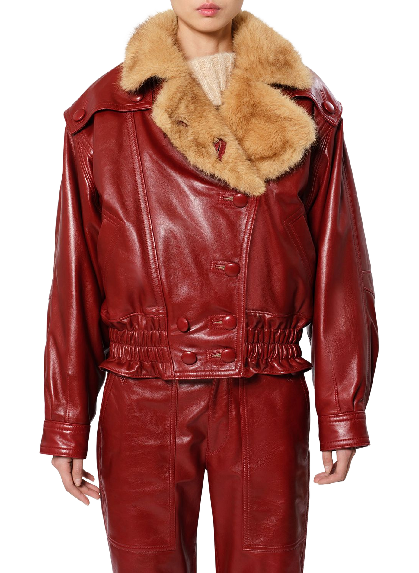 VALINA jacket in glossy leather with a shearling collar ISABEL MARANT Red