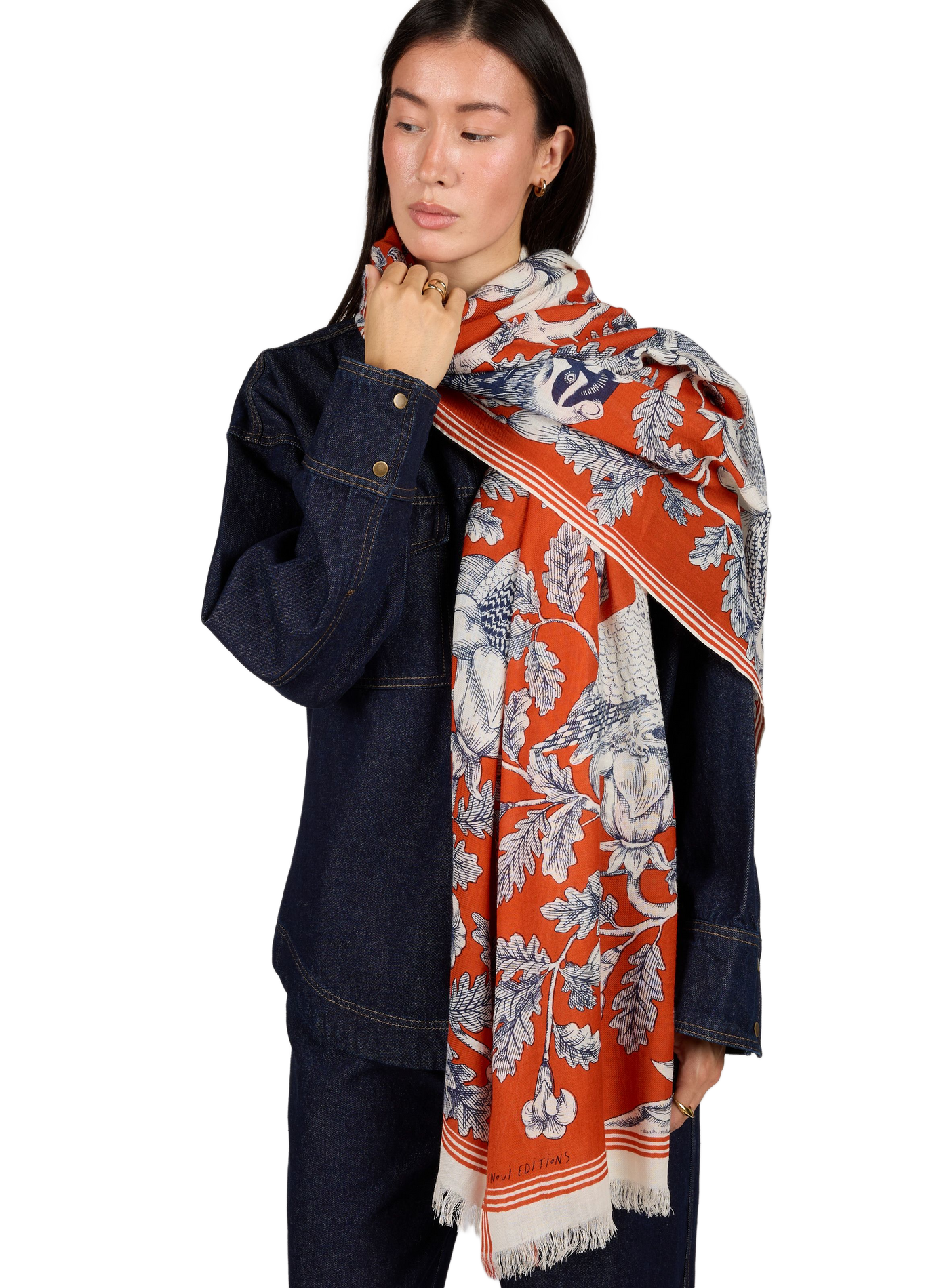 Silk printed Scarf INOUI EDITIONS Orange