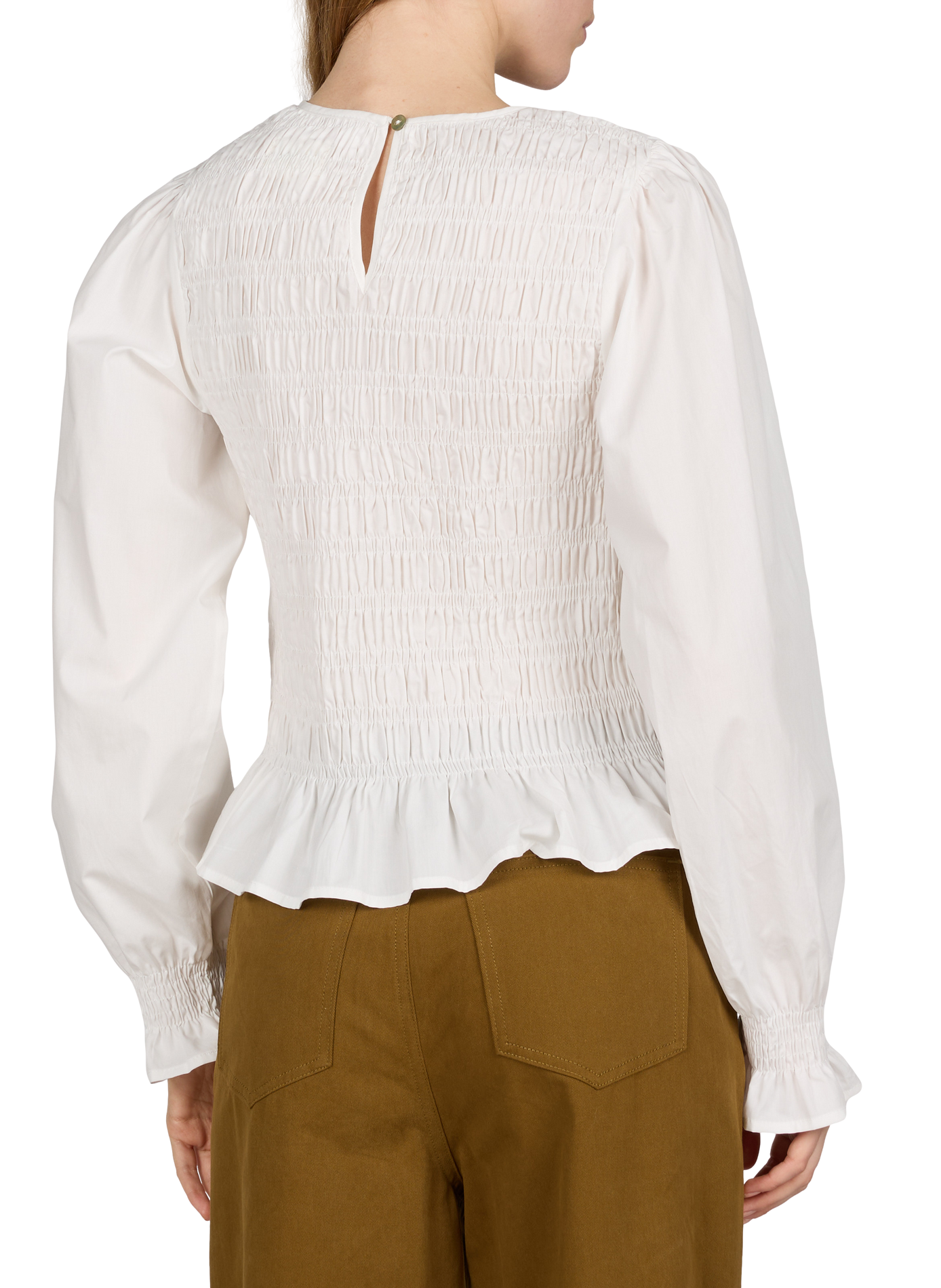 Fitted cotton smocked top GARANCE White
