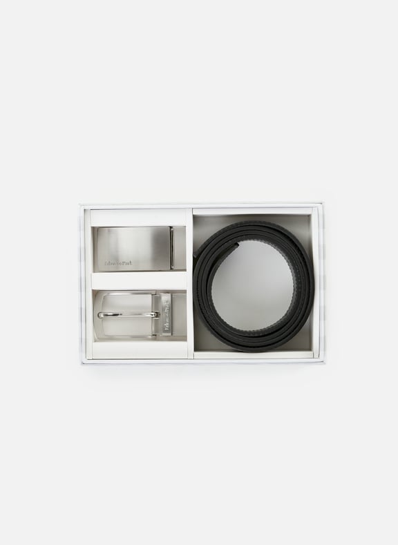 Black leather belt set with two metal buckles Black by EDEN PARK EDEN PARK Black leather belt set with two metal buckles Black
