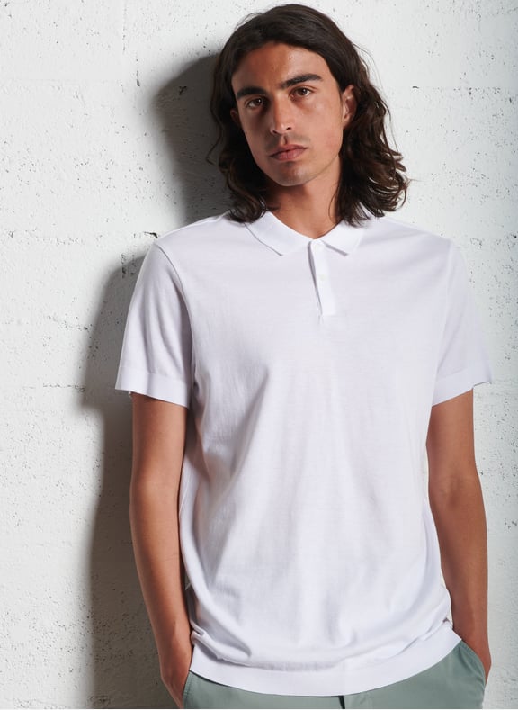 Polo regular-fit en coton mélangé Blanc by IKKS IKKS Polo regular-fit en coton mélangé Blanc