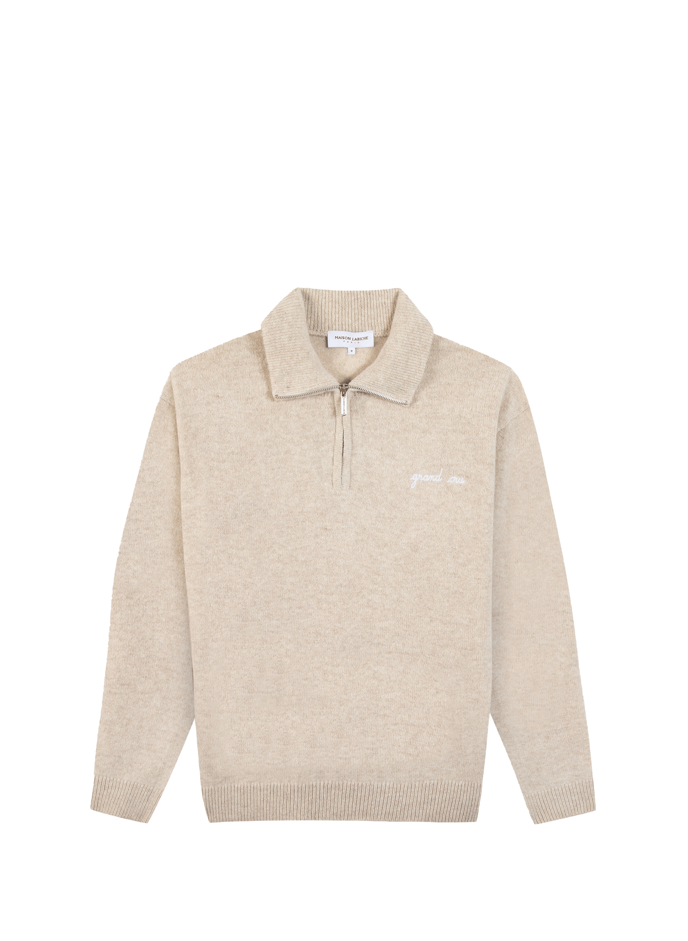 MAISON LABICHE Pullover mit Reißverschlusskragen aus Schurwolle Beige