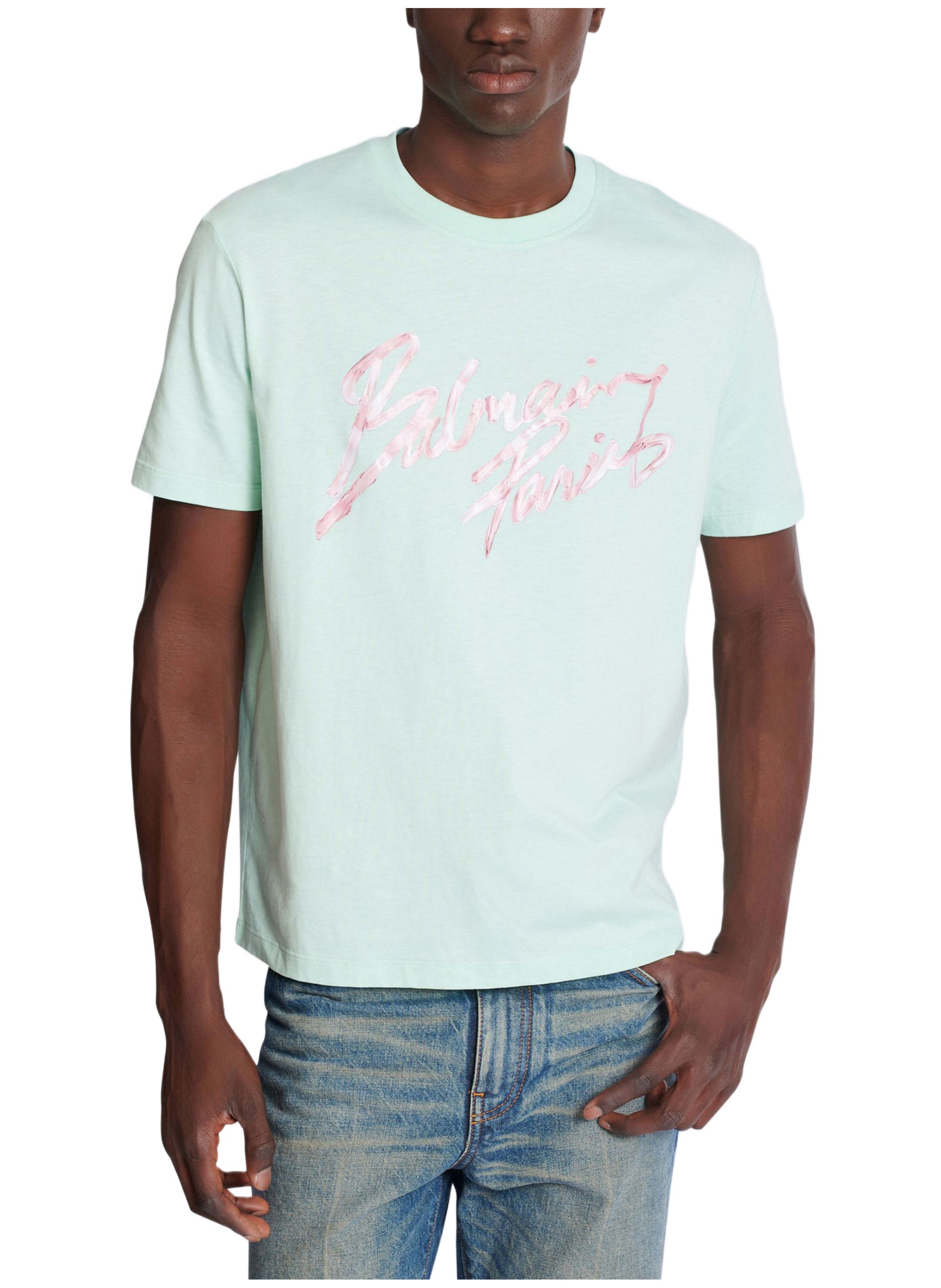 T-shirt en coton à imprimé BALMAIN Vert