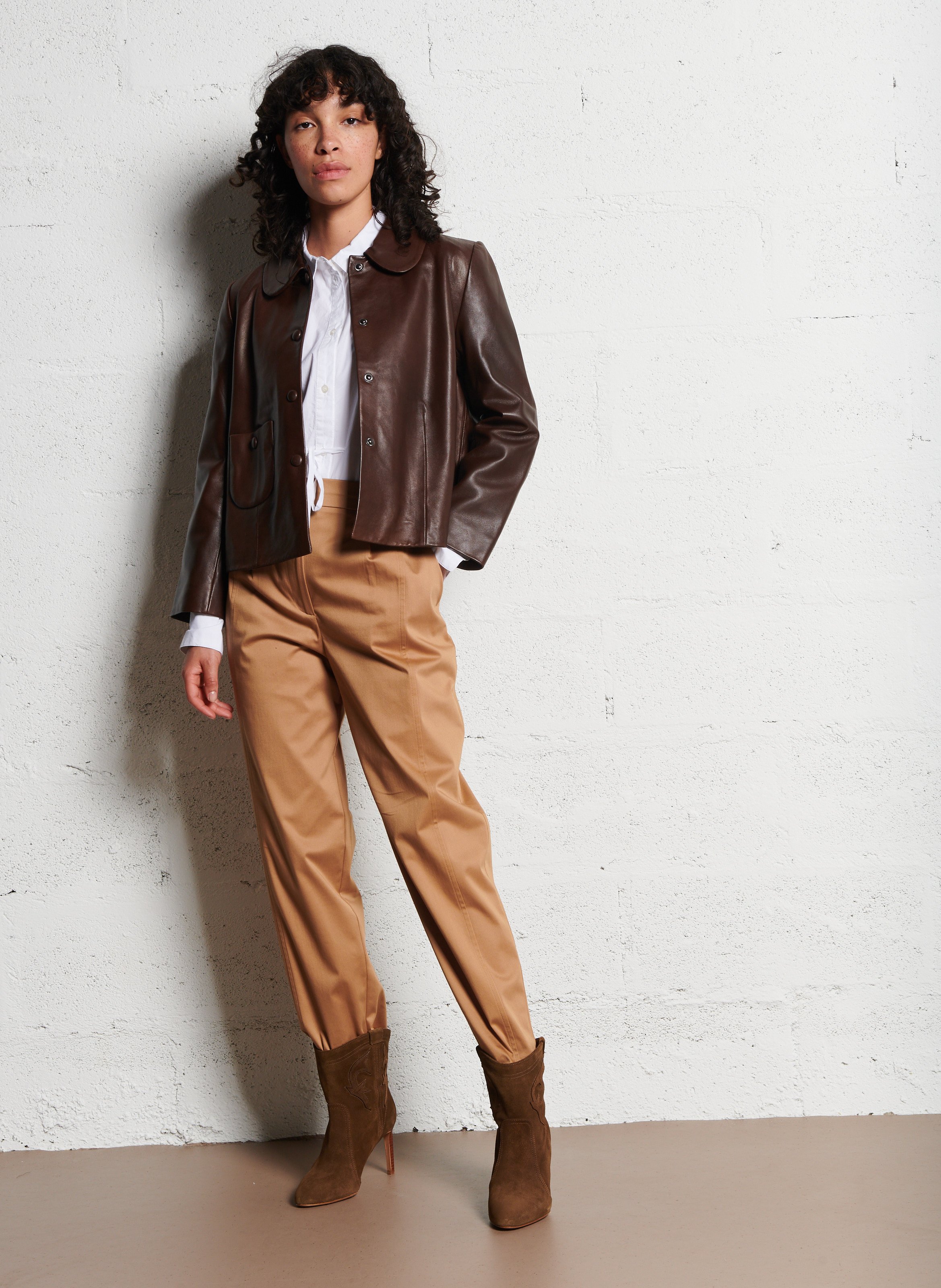 Veste col claudine en cuir milos BA&SH Marron