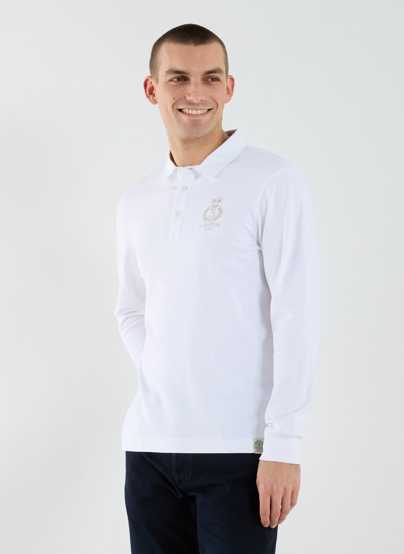Polo à manches longues en coton LA MARTINA Blanc
