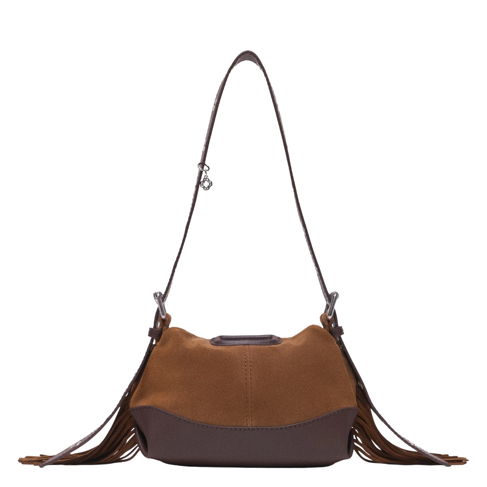 Sac bandoulière à franges bi matière miss m mini MAJE Marron