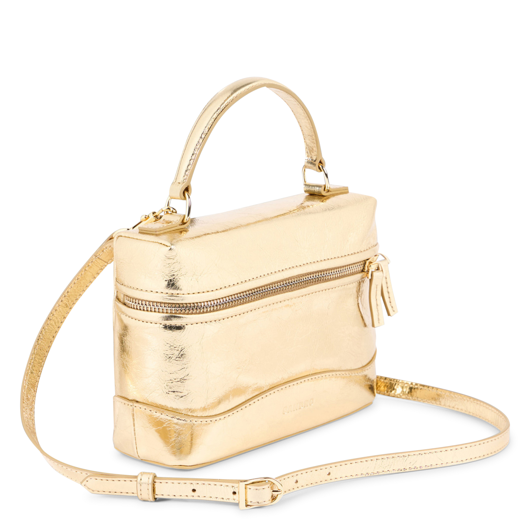 Sac bandoulière en cuir brillant SANDRO Doré