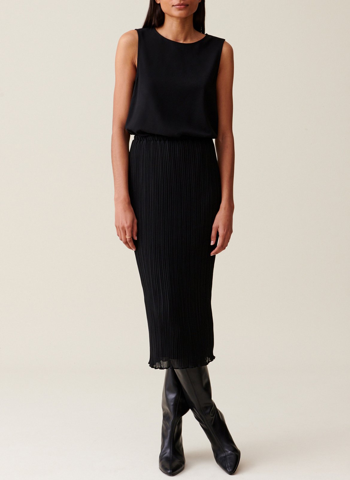 Robe longue col rond plissée CLAUDIE PIERLOT Noir