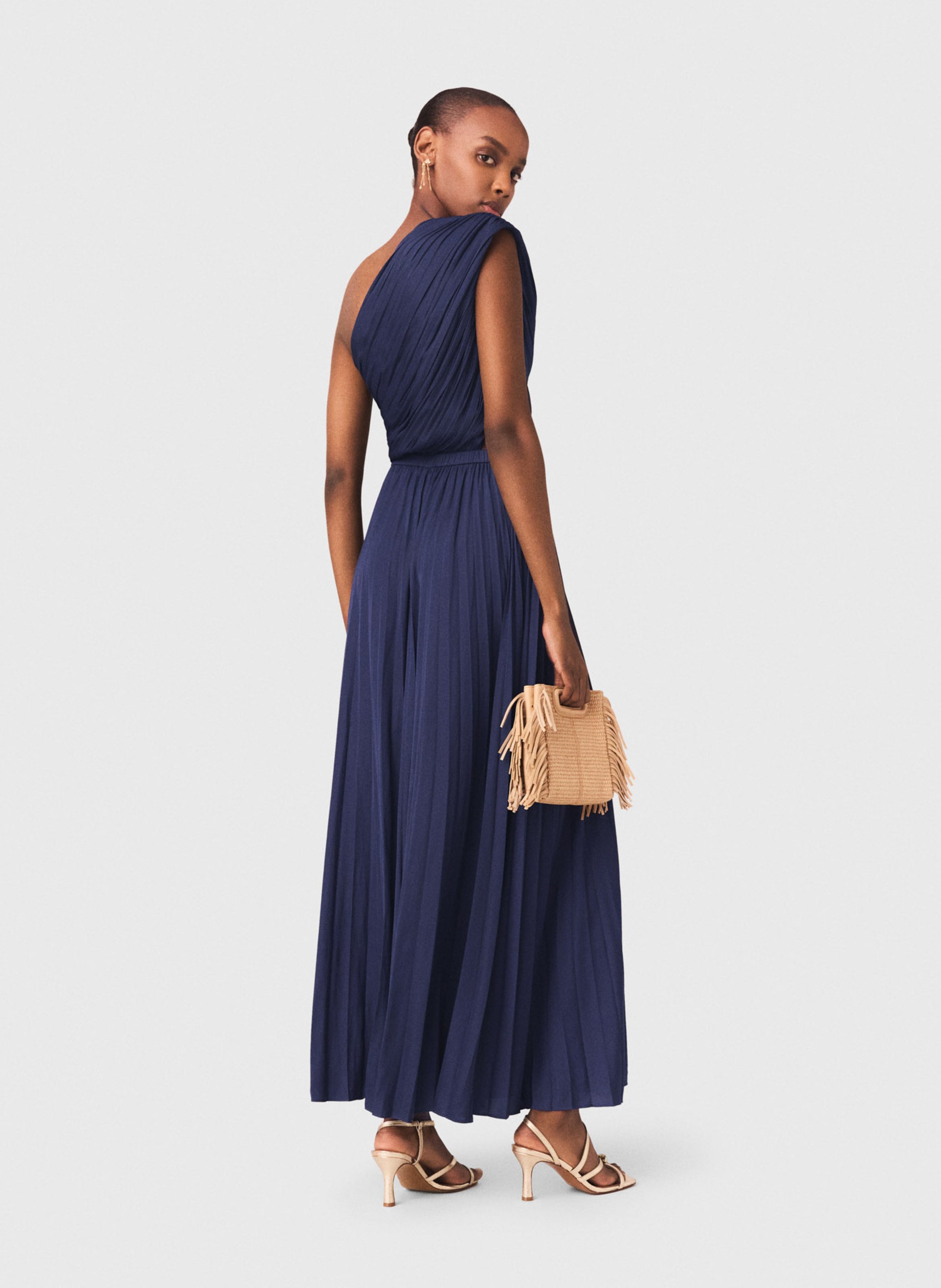 Robe longue asymétrique évasée MAJE Bleu