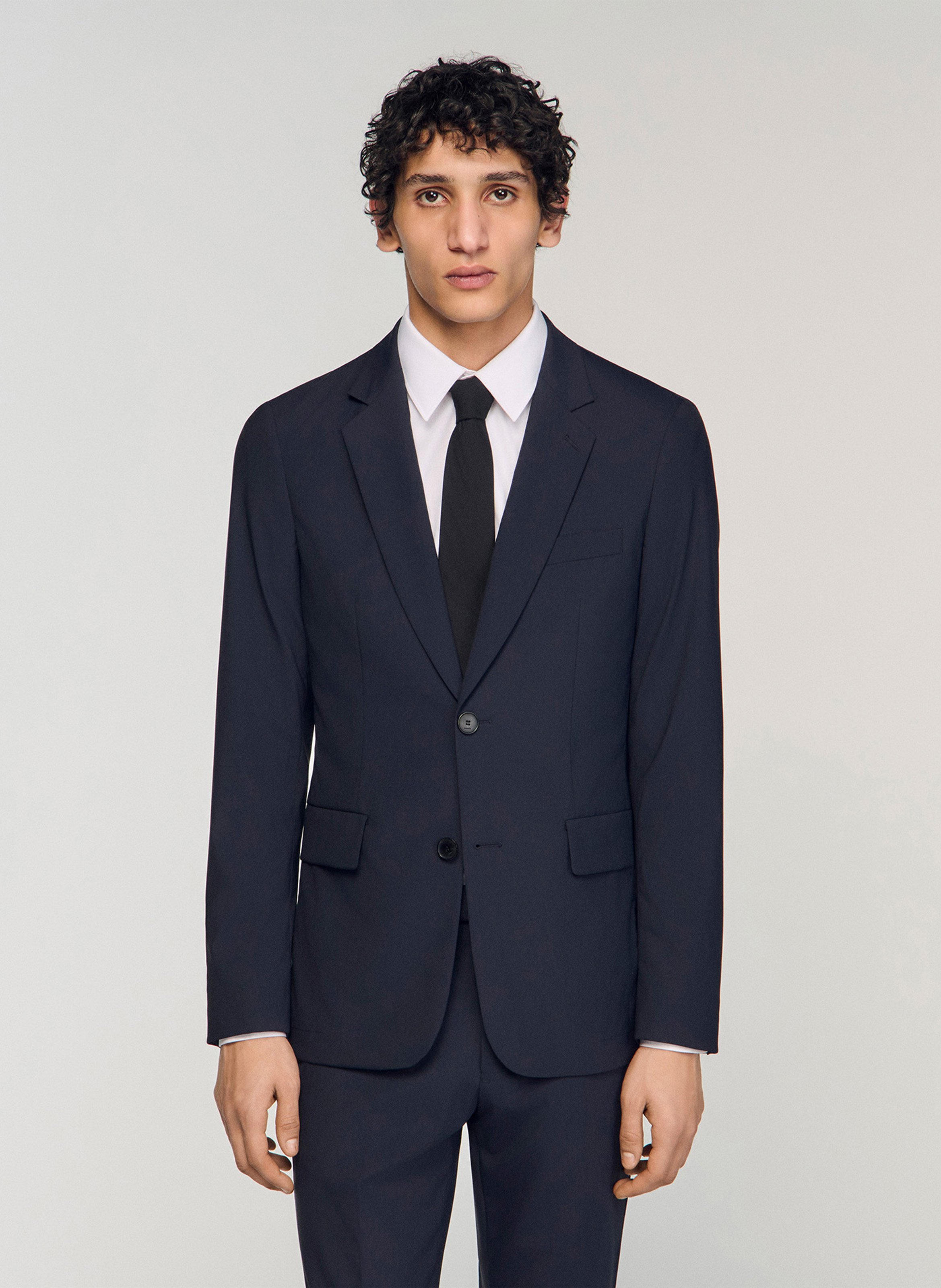 Veste de costume droite en laine mélangée SANDRO Bleu