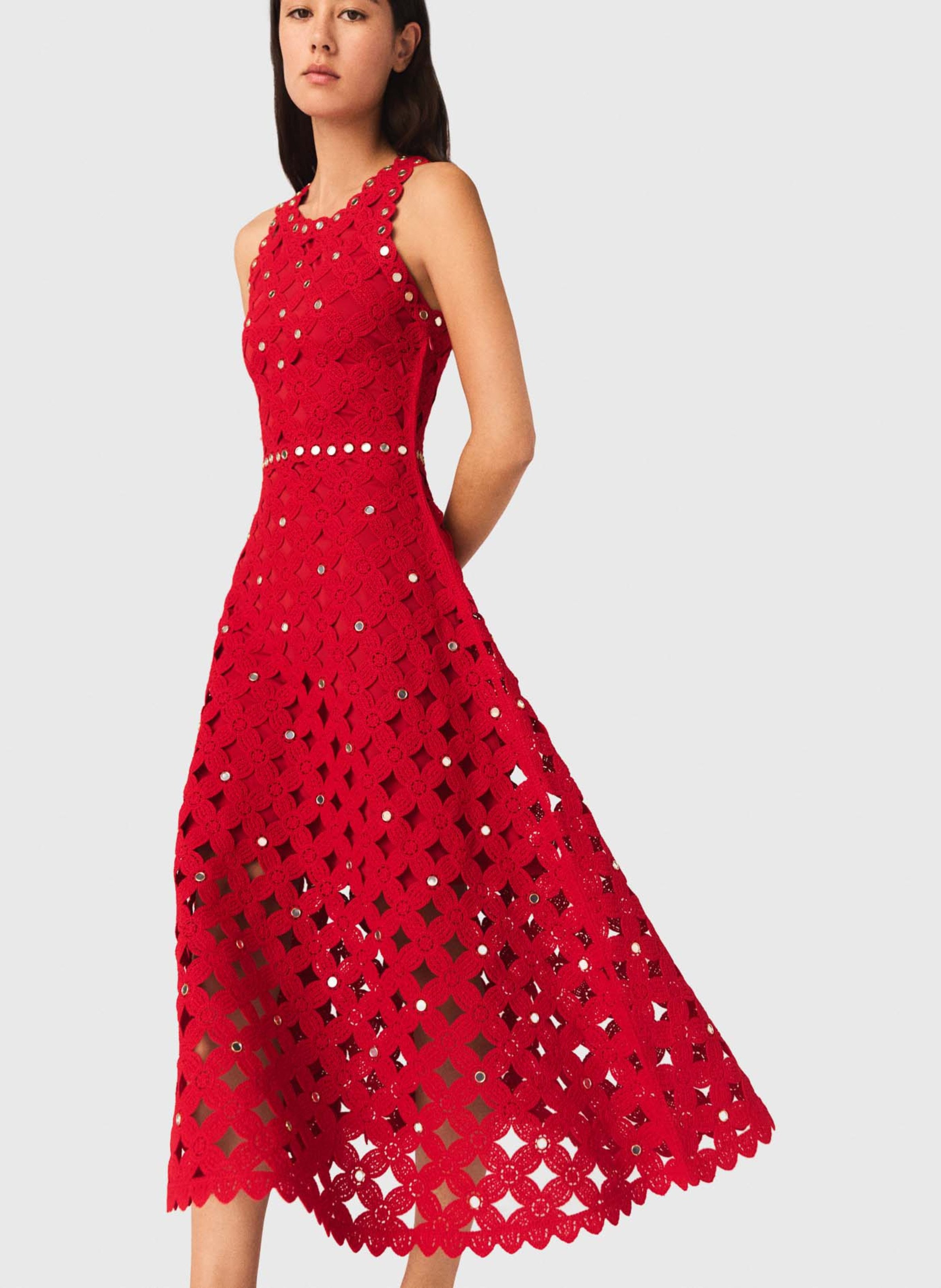 Robe midi en crochet MAJE Rouge