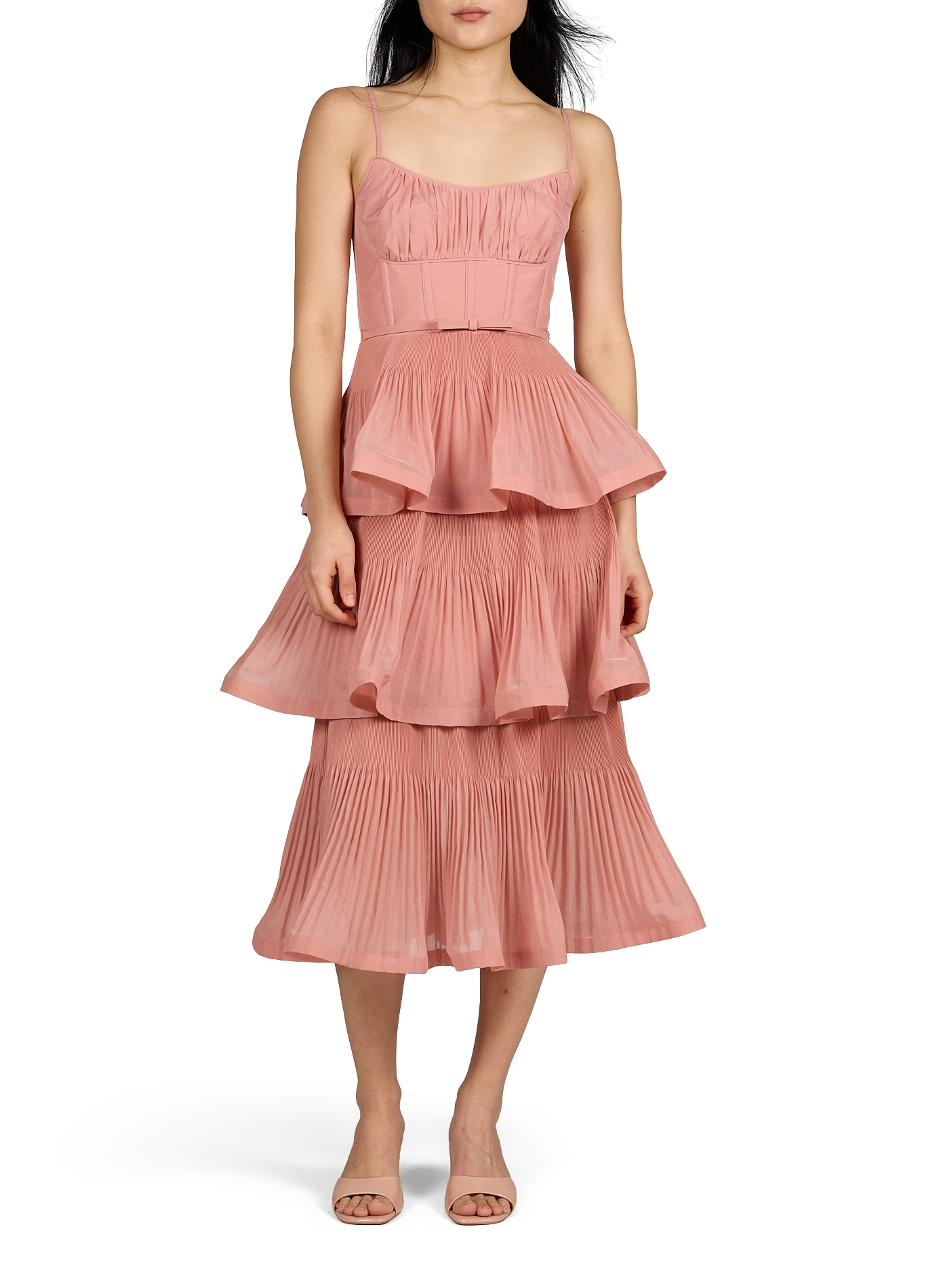 Pleated midi dress with ruffles ZIMMERMANN Pink
