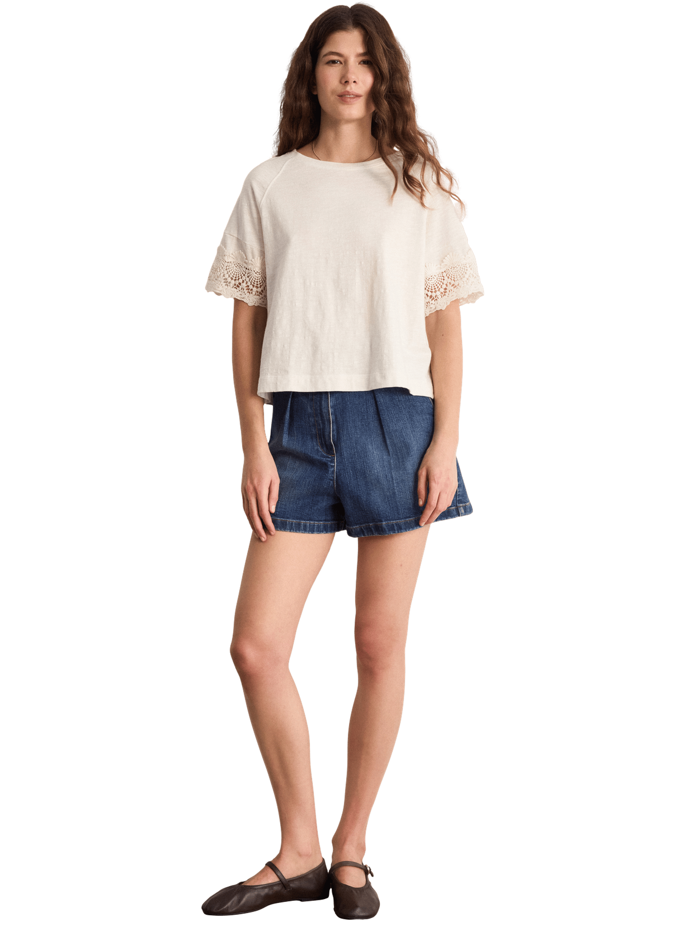 T-shirt en coton aux manches brodées - thana PABLO Blanc