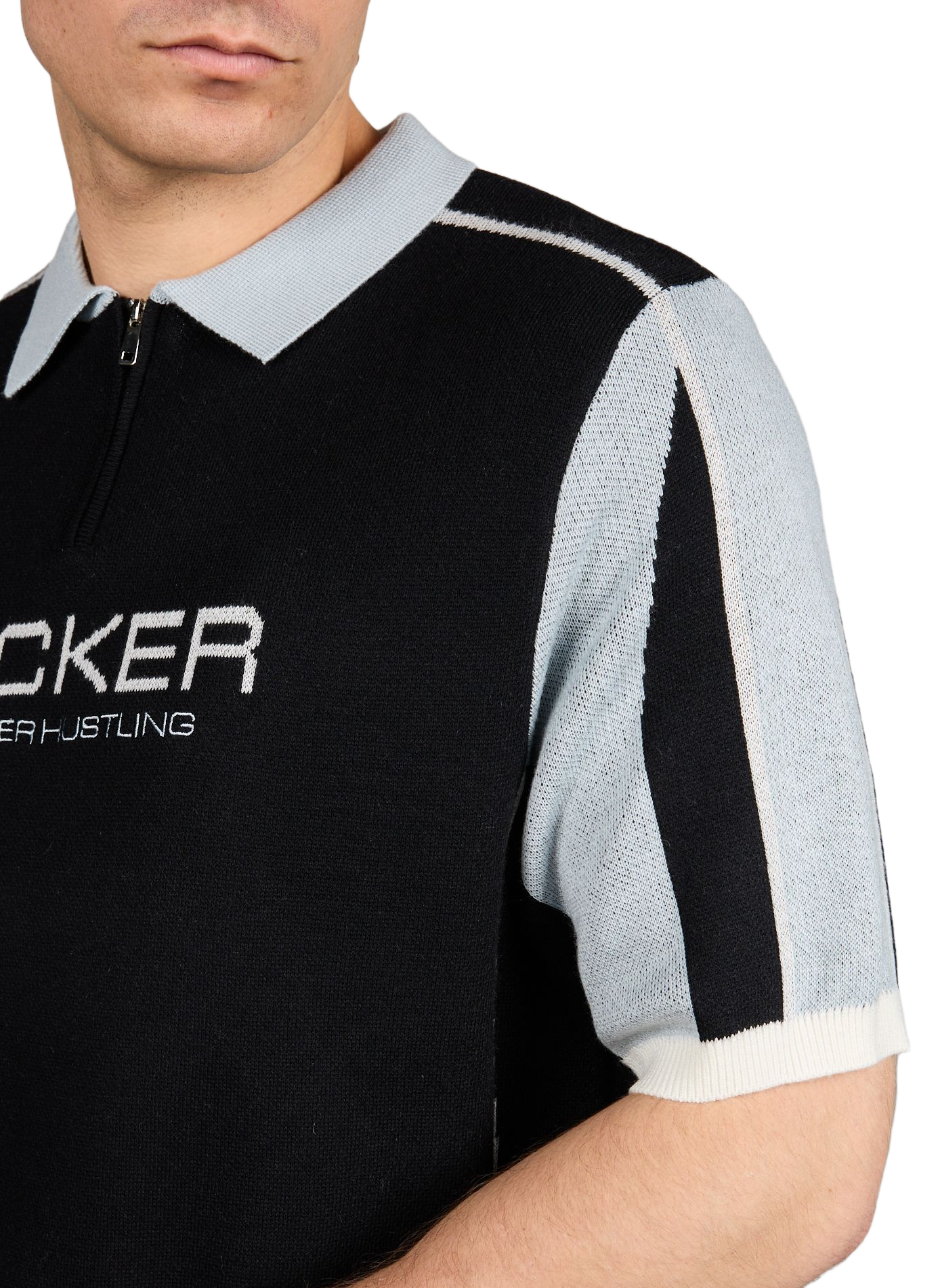 Boxy jacquard wool blend polo sweater JACKER. Black