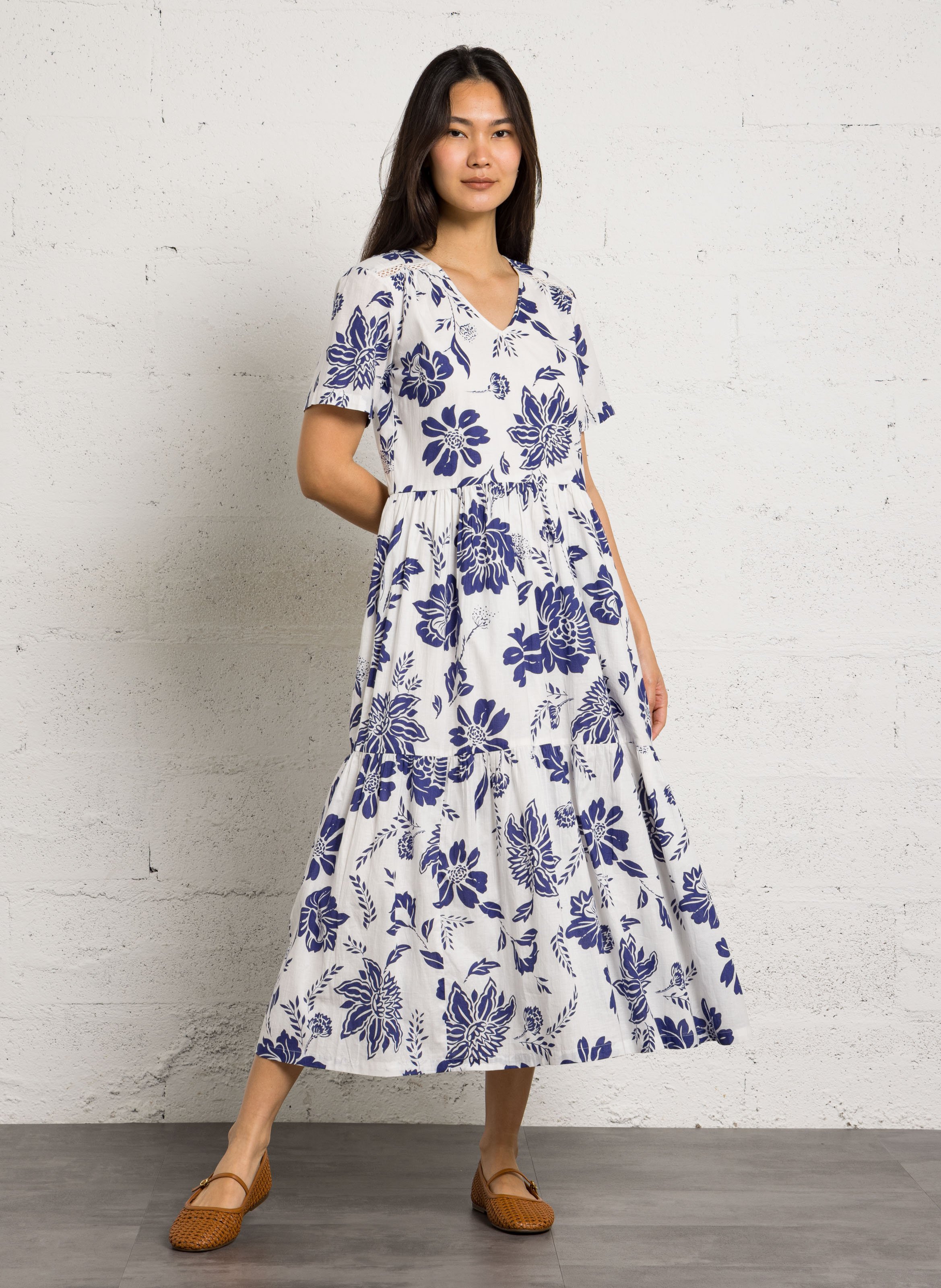 Robe midi ample col v imprimée terre et mer by armor lux ARMOR-LUX Bleu