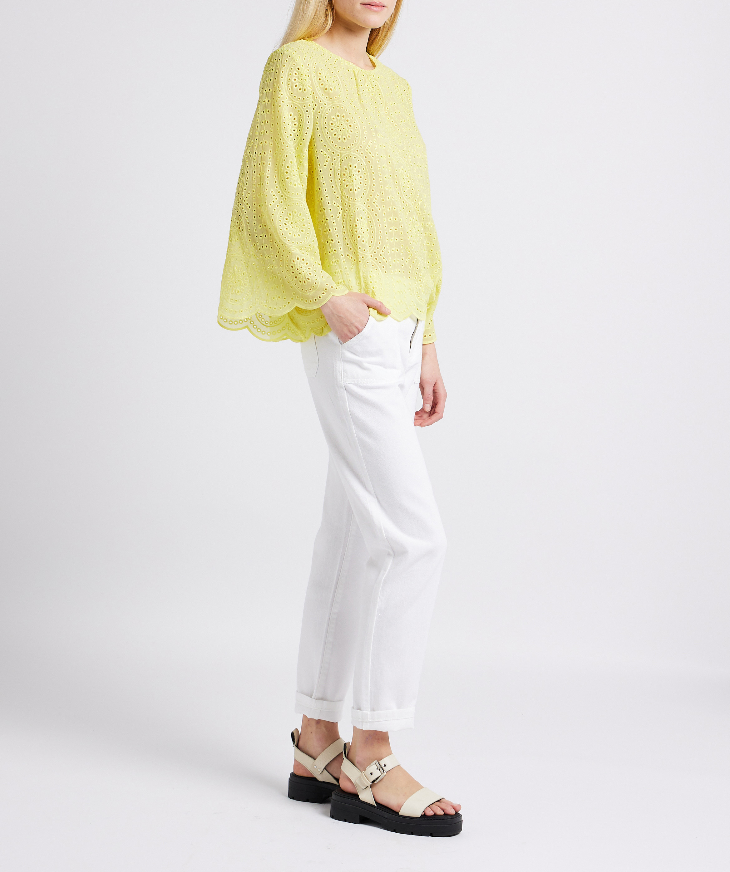Pantalon slim taille haute en coton nalla MAISON 123 Blanc