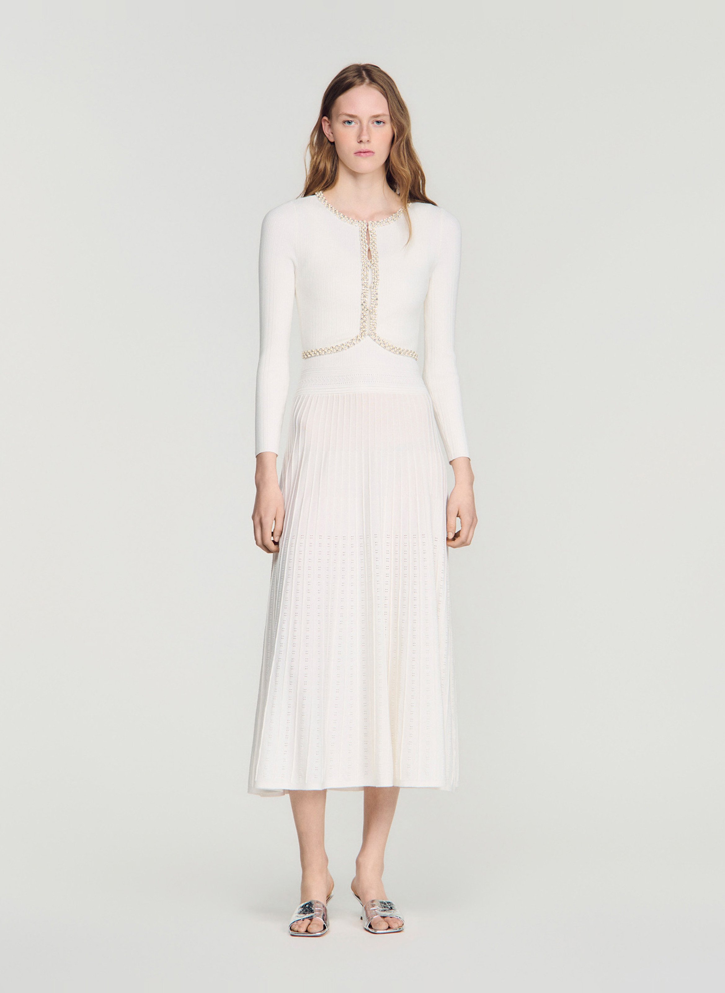 Cardigan court perlé SANDRO Blanc