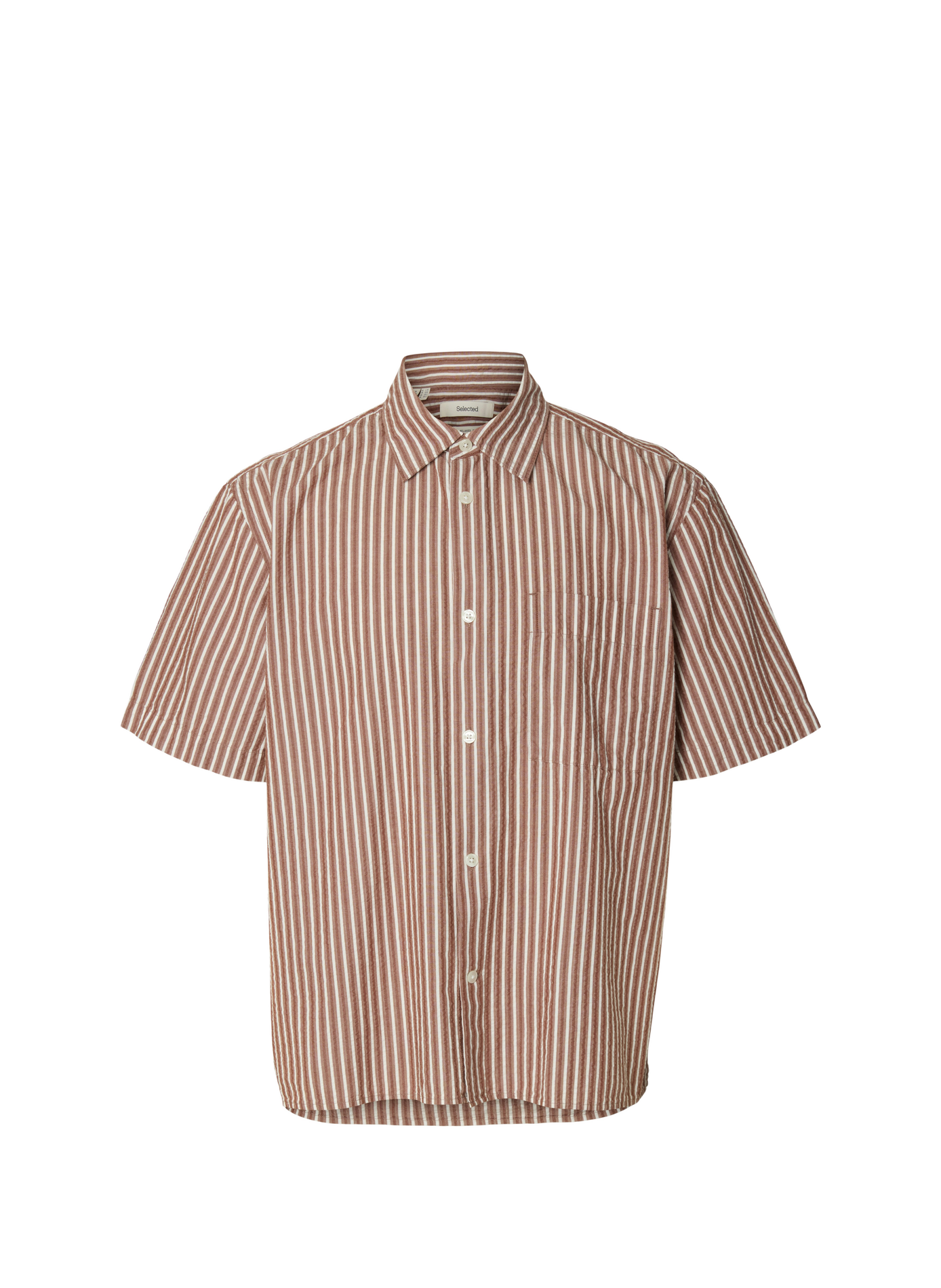 Short-sleeved textured cotton shirt SELECTED Red