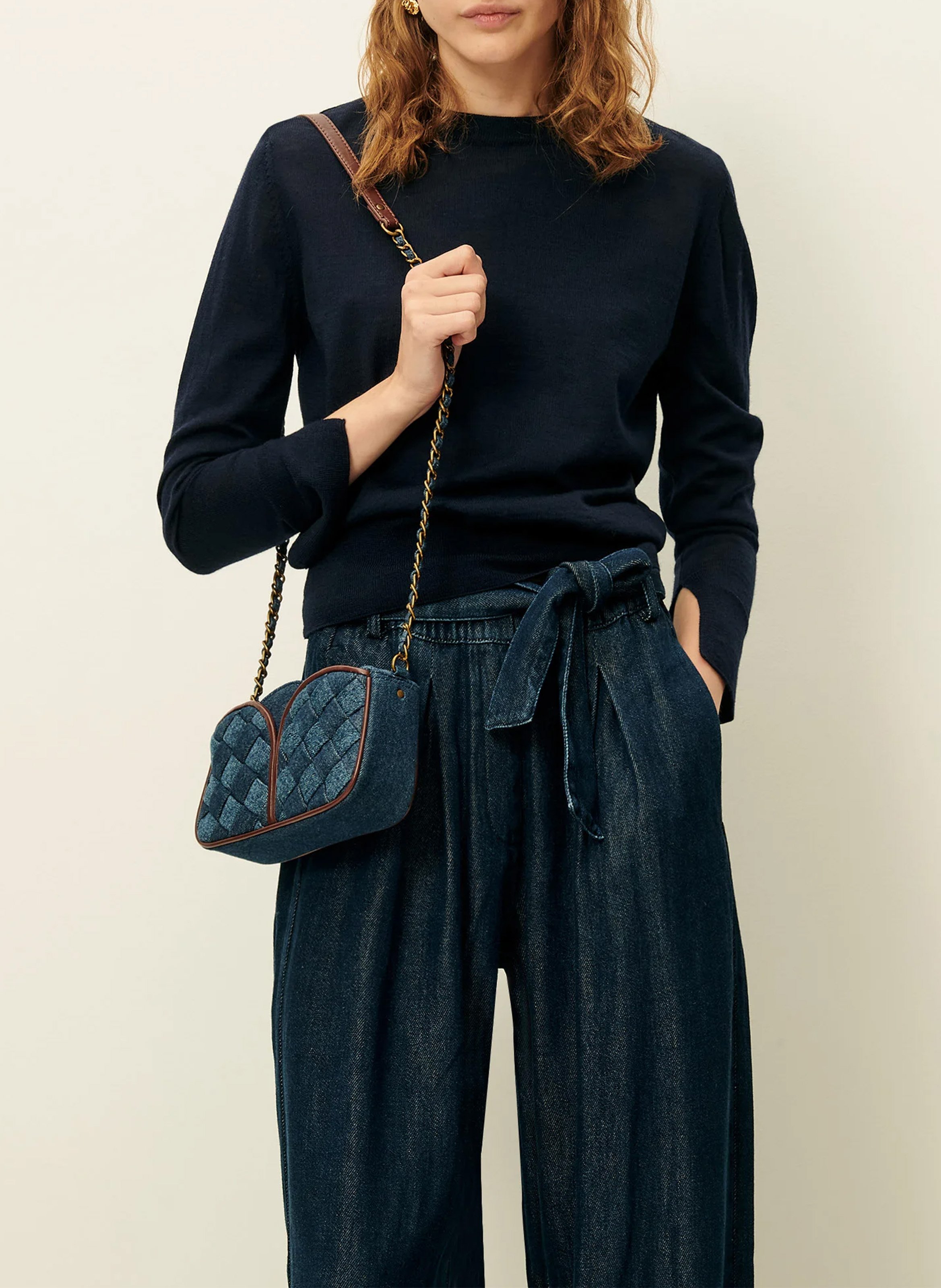 Pull col rond en laine teshima SESSUN Bleu