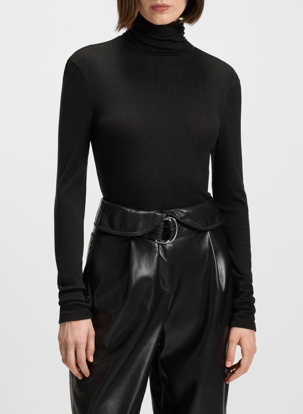 Top droit col roulé uni  Noir