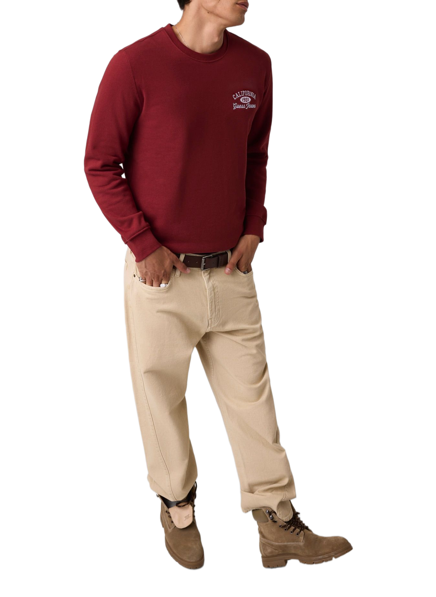 Round neck cotton sweatshirt GUESS Red
